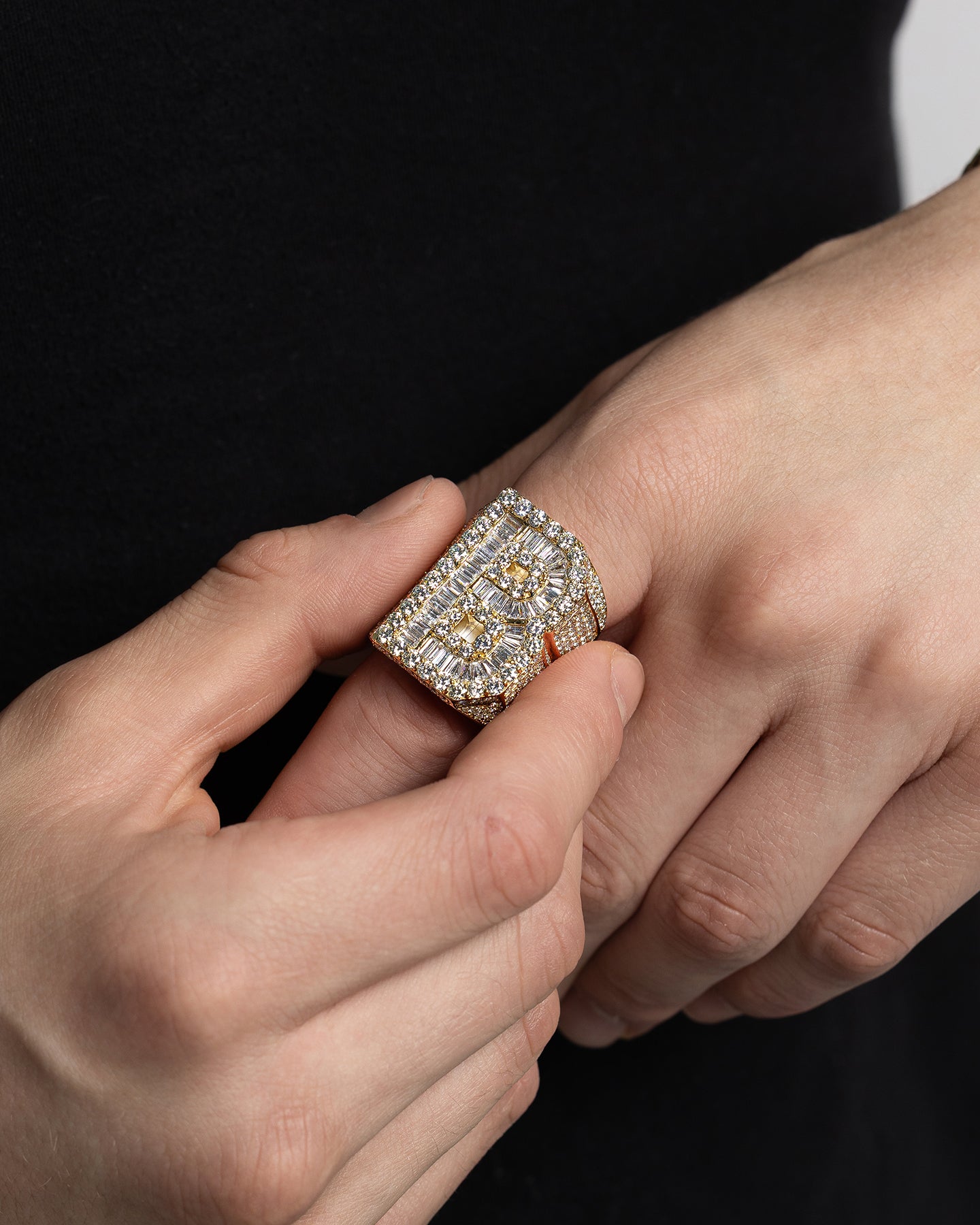 Gold Natural Diamond B Initial Ring | The Ice Champ Grapevine Texas
