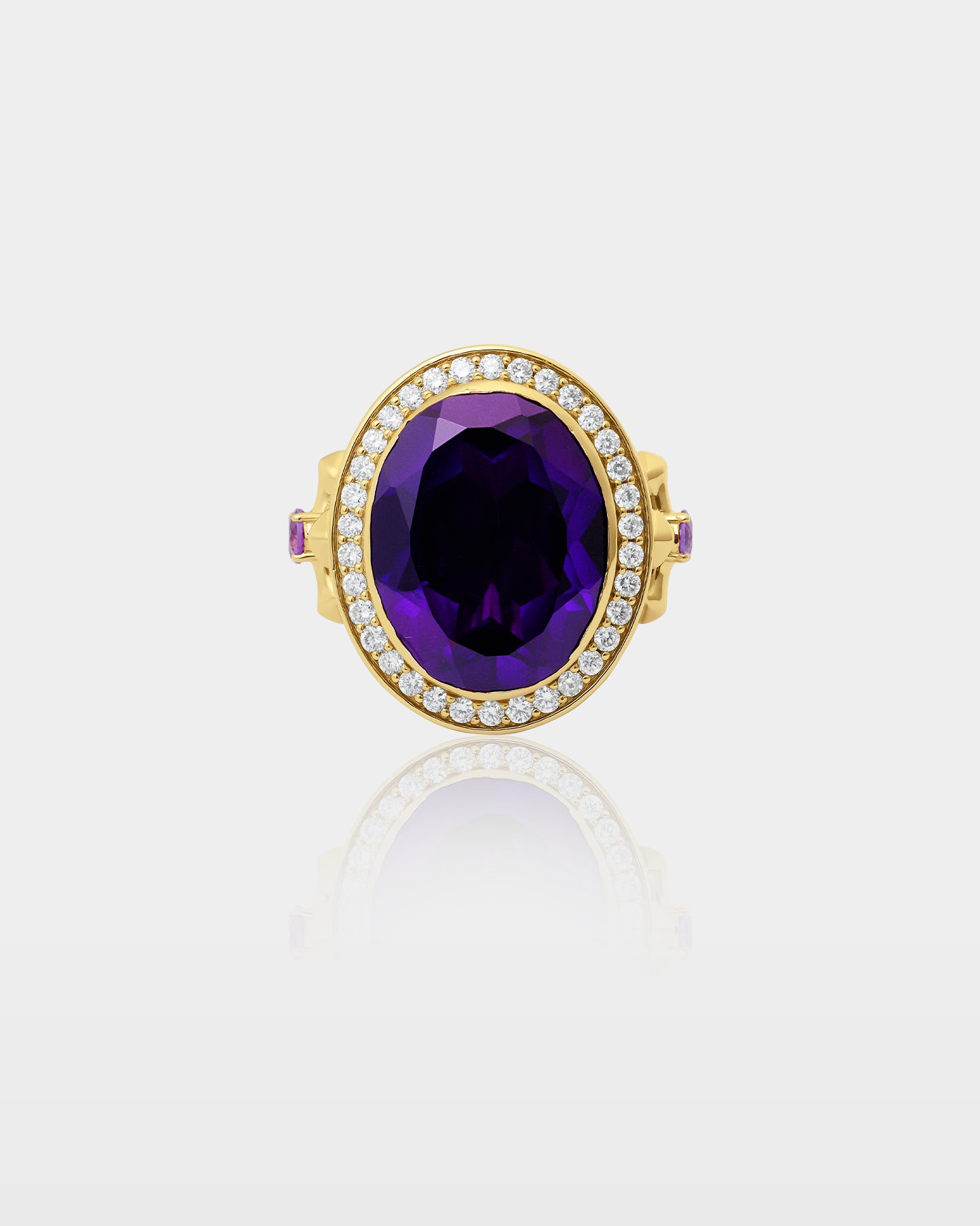 Gold Oval Amethyst Cross Diamond Halo Ring | The Ice Champ Dallas, Texas