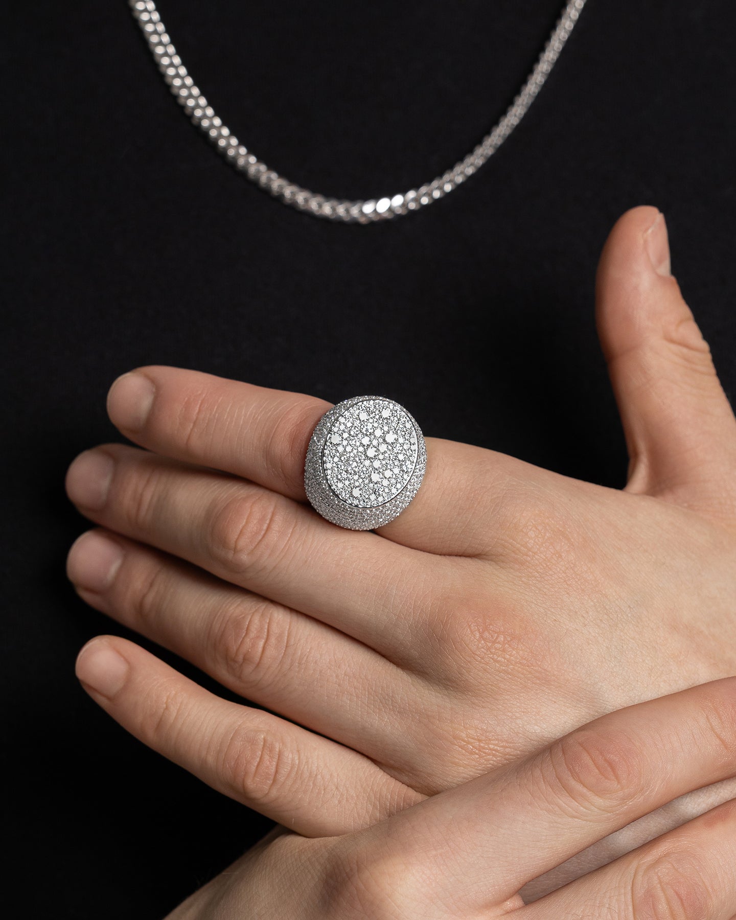 Gold Oval Pavé Diamond Statement Ring | The Ice Champ Dallas, Texas