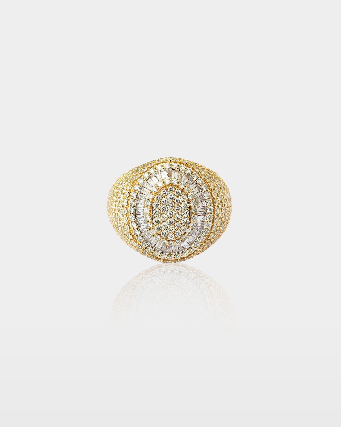 Gold Oval Signet Round And Baguette Natural Diamond Ring | Ice Champ Dallas, Texas