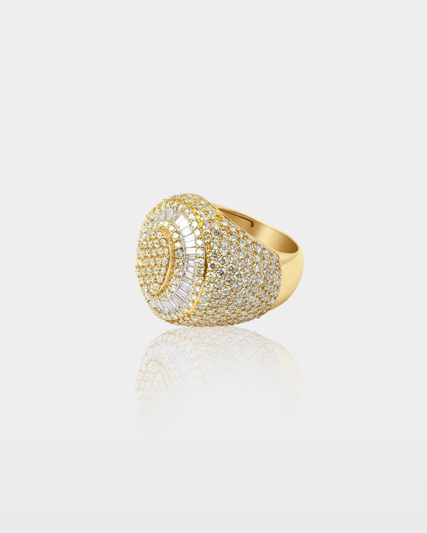 Gold Oval Signet Round And Baguette Natural Diamond Ring | Ice Champ Dallas, Texas