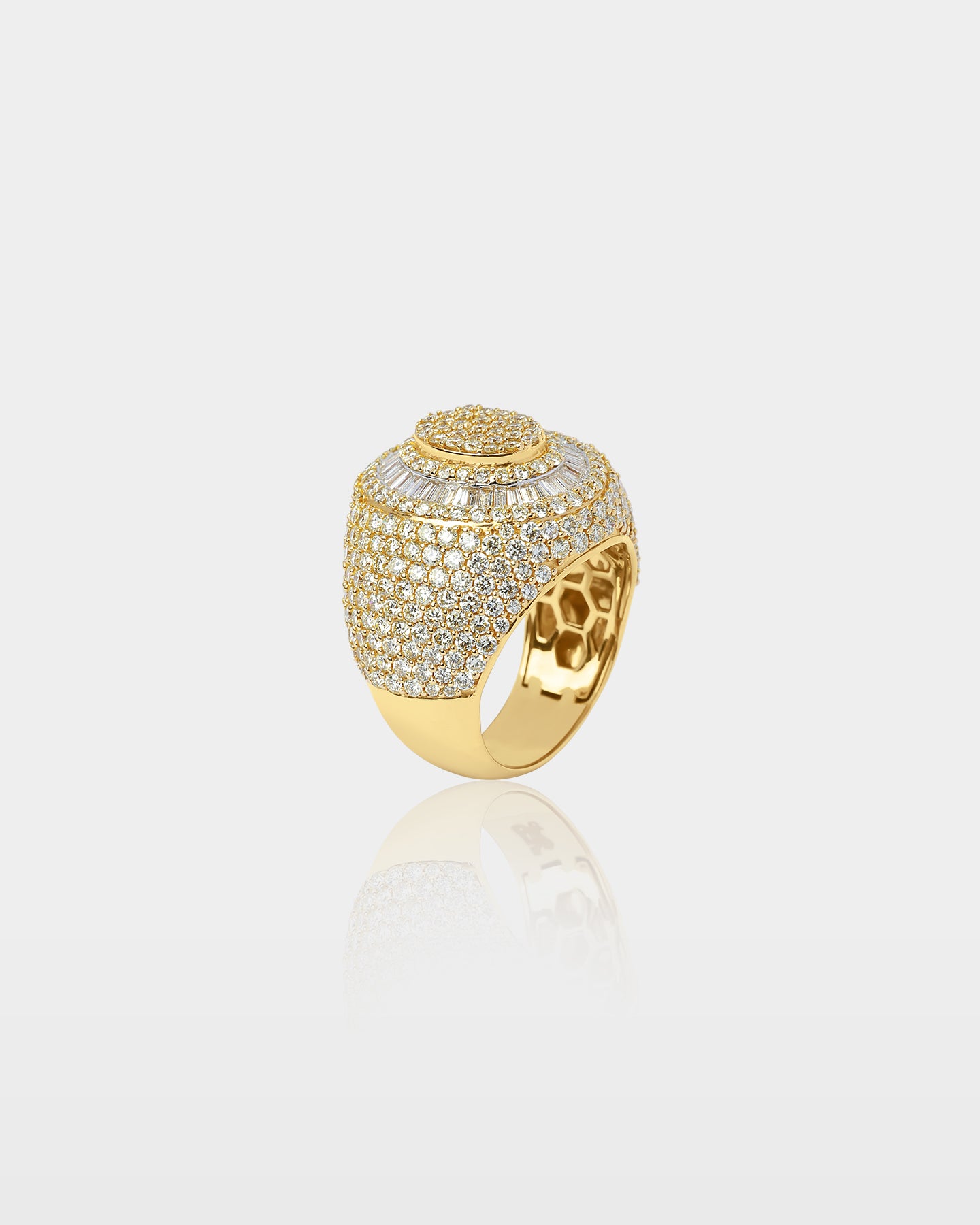 Gold Oval Signet Round And Baguette Natural Diamond Ring | Ice Champ Dallas, Texas