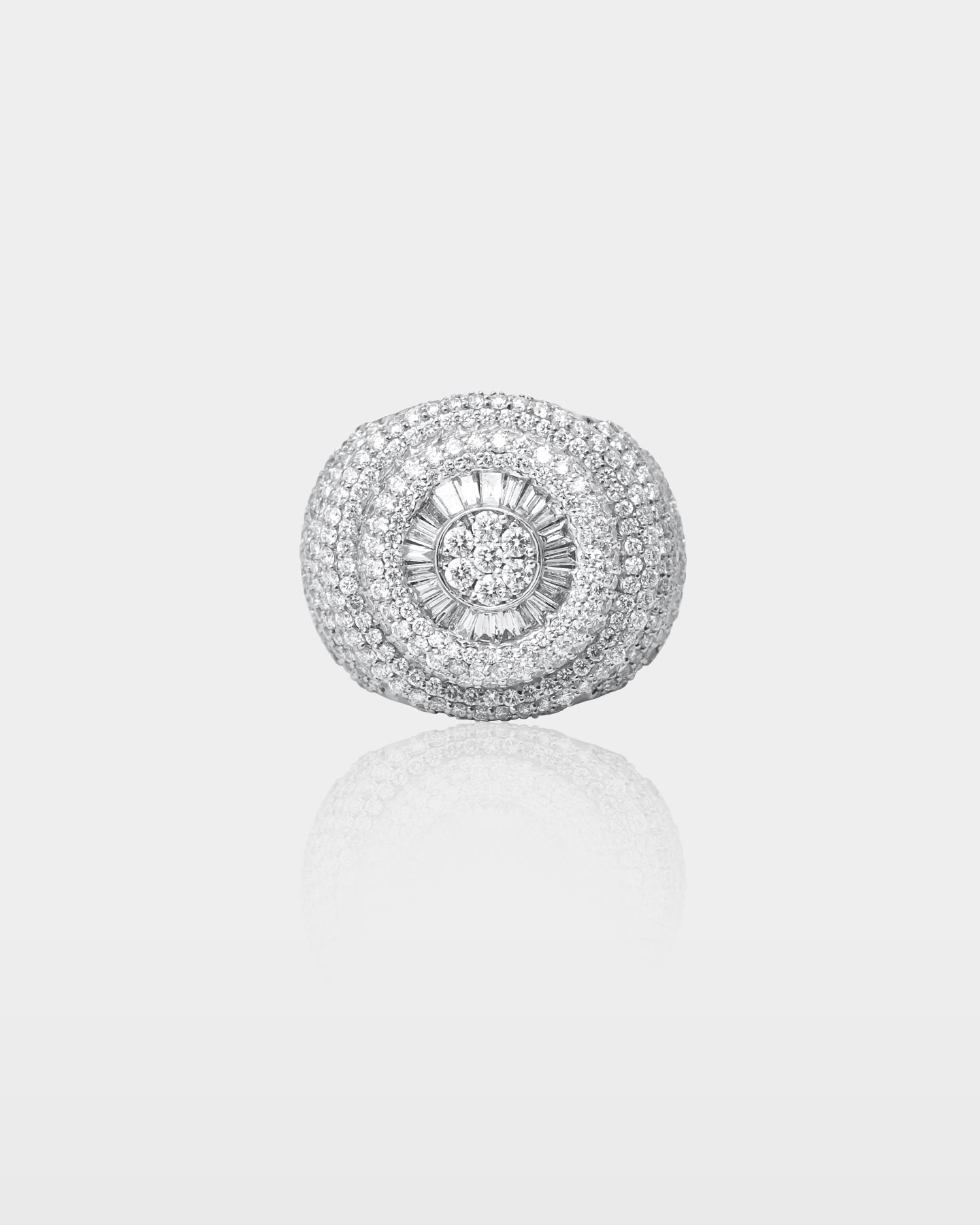 Gold Round & Baguette Diamond Circular Tower Ring | The Ice Champ Dallas, Texas