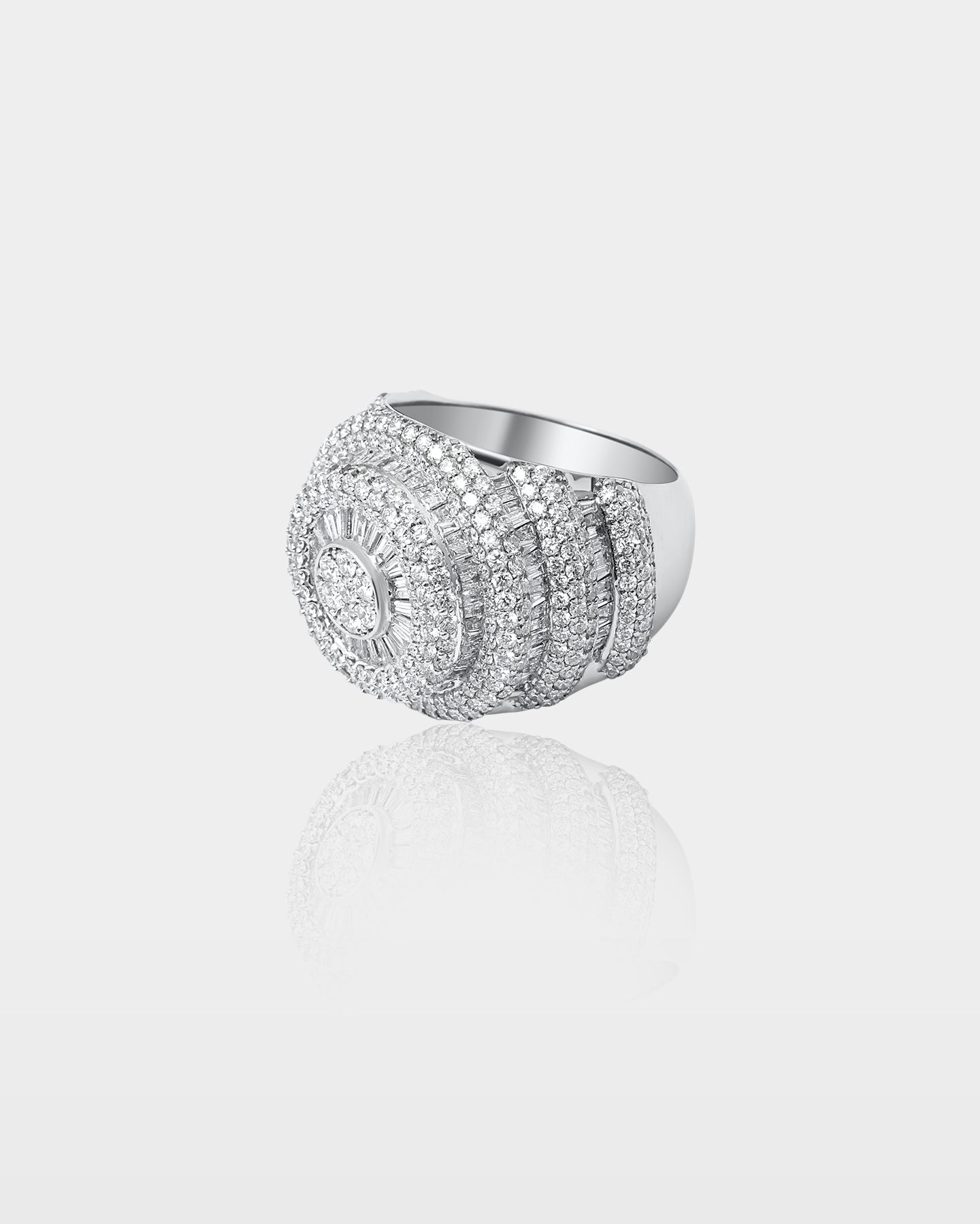 Gold Round & Baguette Diamond Circular Tower Ring | The Ice Champ Dallas, Texas