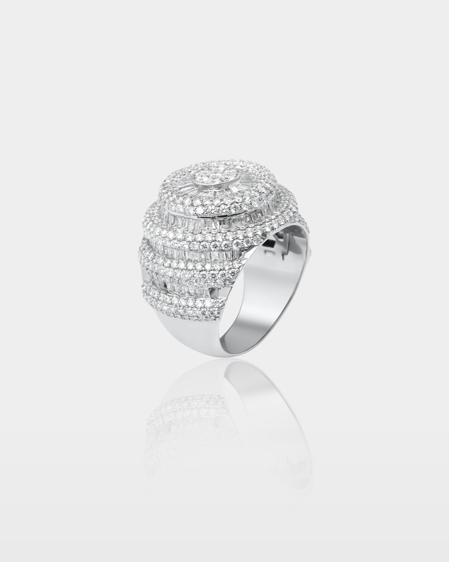 Gold Round & Baguette Diamond Circular Tower Ring | The Ice Champ Dallas, Texas