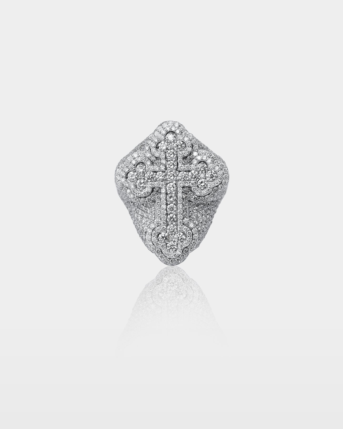 White Gold Pavé Diamond Cross Ring | The Ice Champ Dallas, Texas