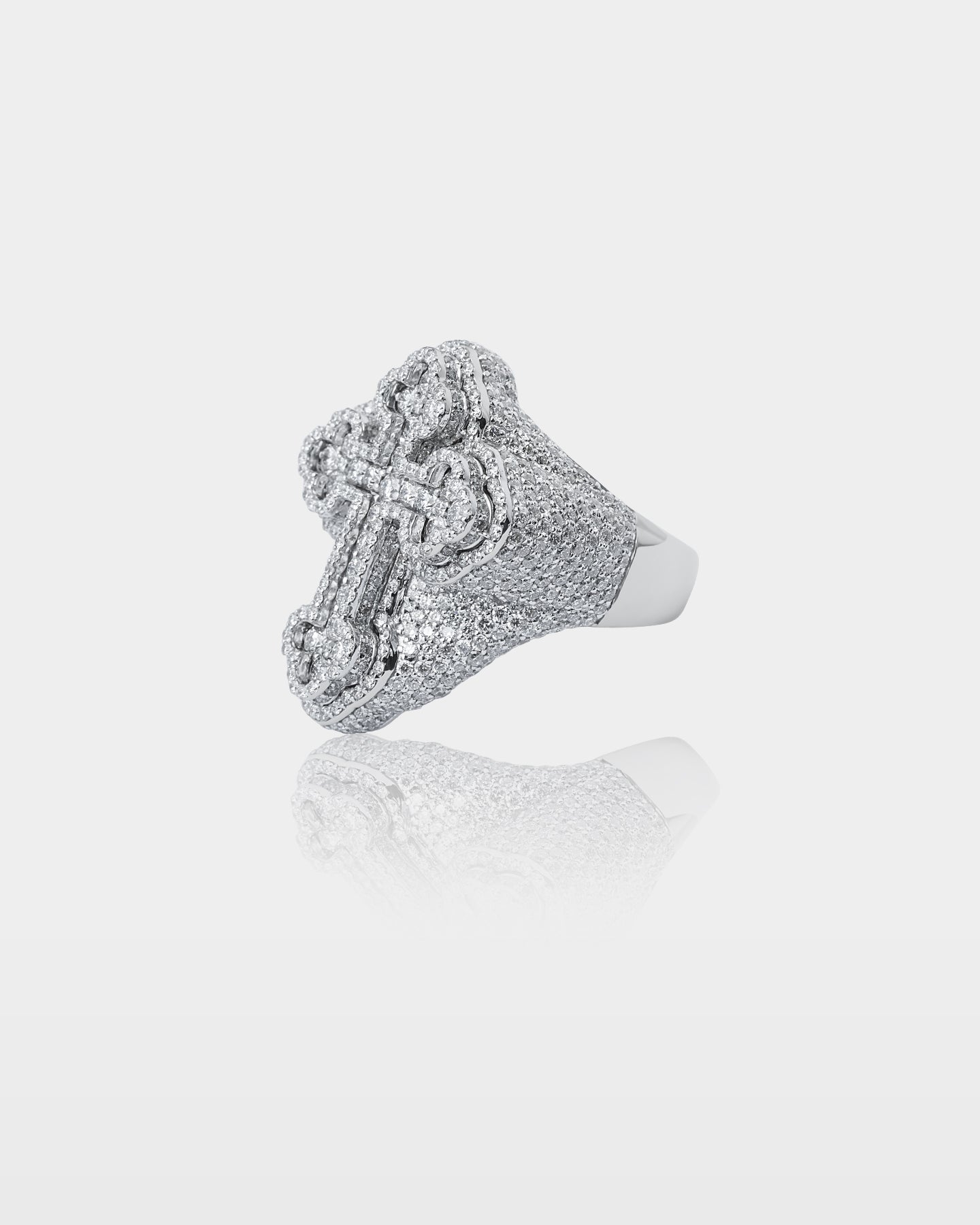 White Gold Pavé Diamond Cross Ring | The Ice Champ Dallas, Texas