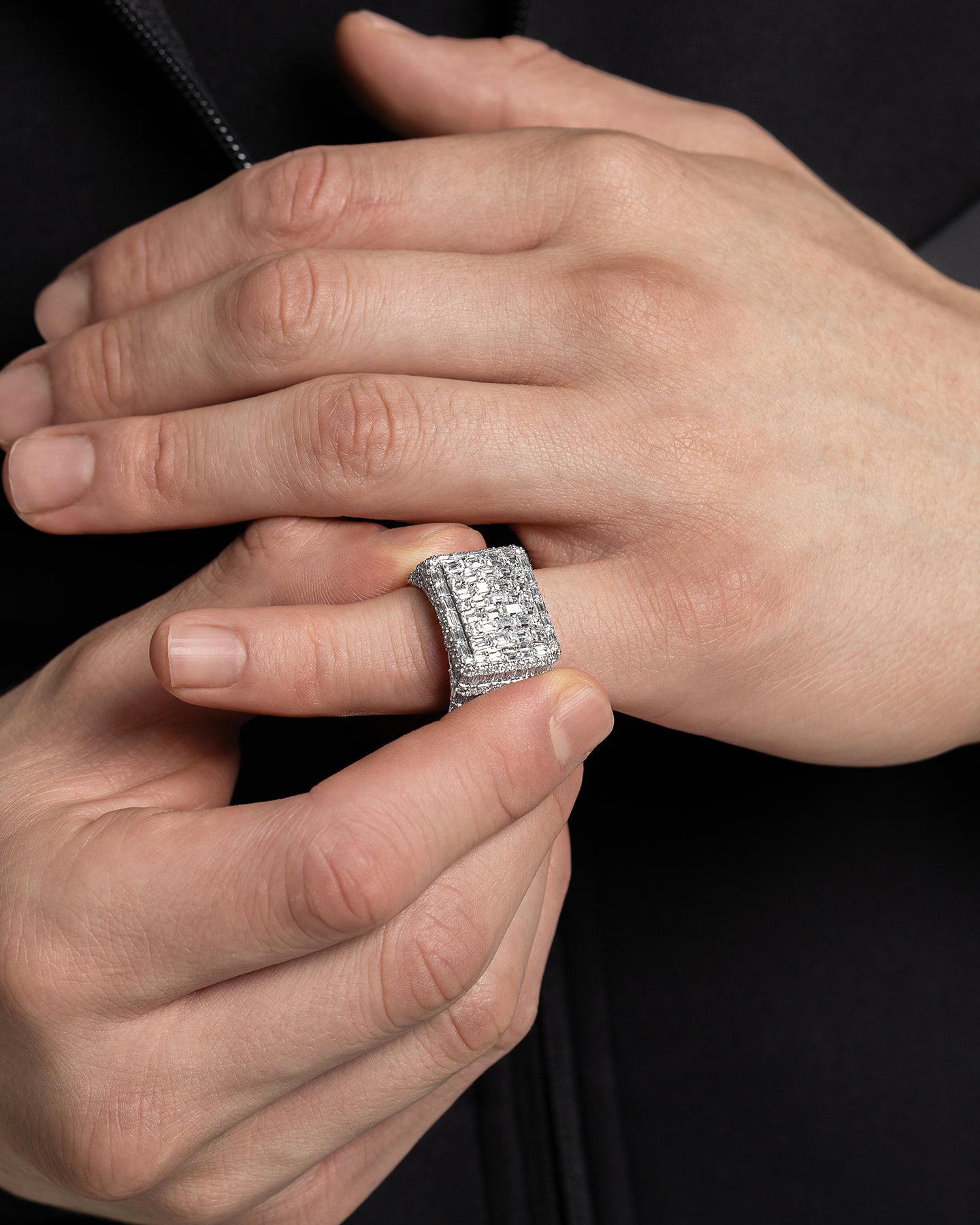 Gold Rectangular Pavé Diamond Ring | The Ice Champ Grapevine, Texas