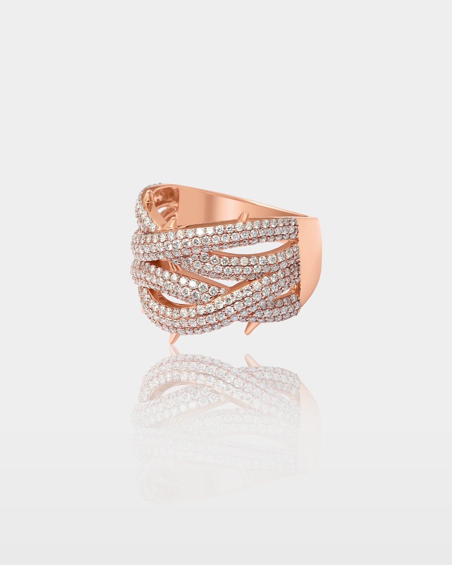 Rose Gold Twisted Wide Pavé Diamond Ring | The Ice Champ Dallas, Texas