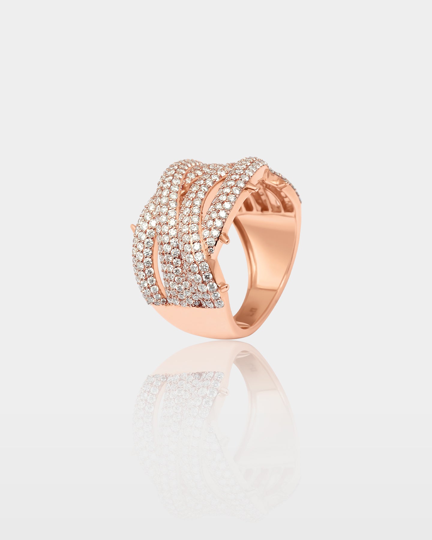 Rose Gold Twisted Wide Pavé Diamond Ring | The Ice Champ Dallas, Texas