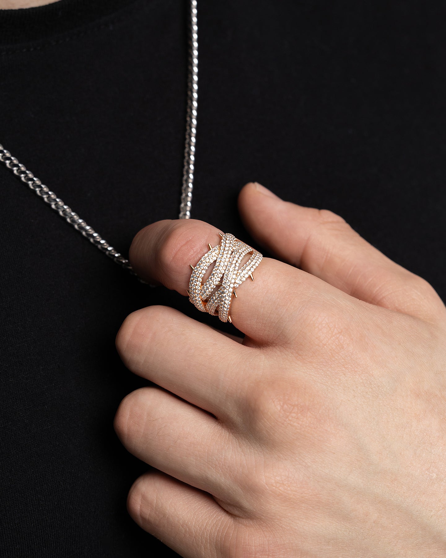 Rose Gold Twisted Wide Pavé Diamond Ring | The Ice Champ Dallas, Texas