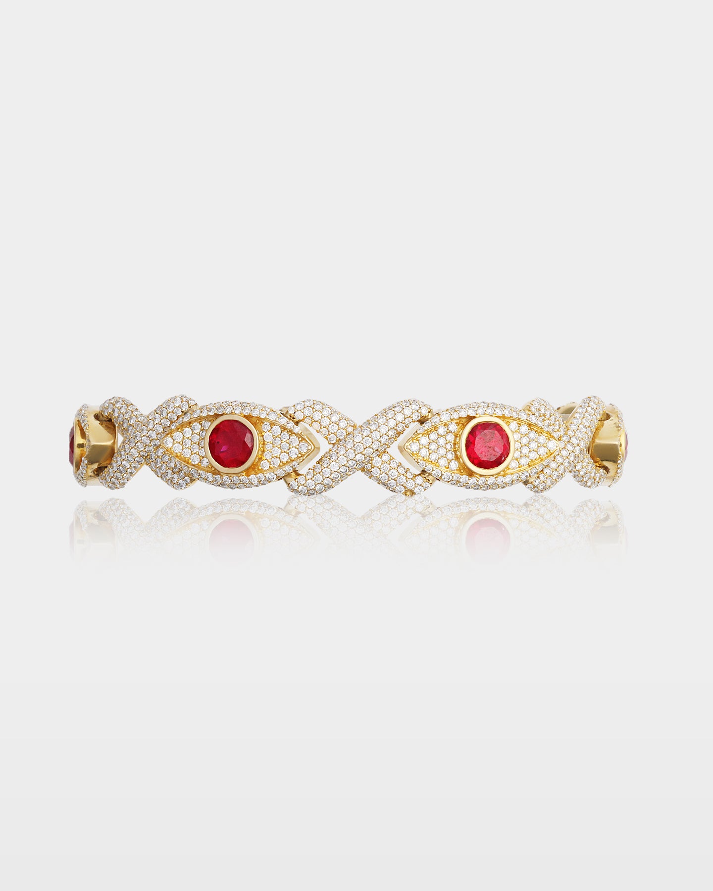 Red Ruby Eye & Infinity Diamond Bracelet | The Ice Champ Jewelry