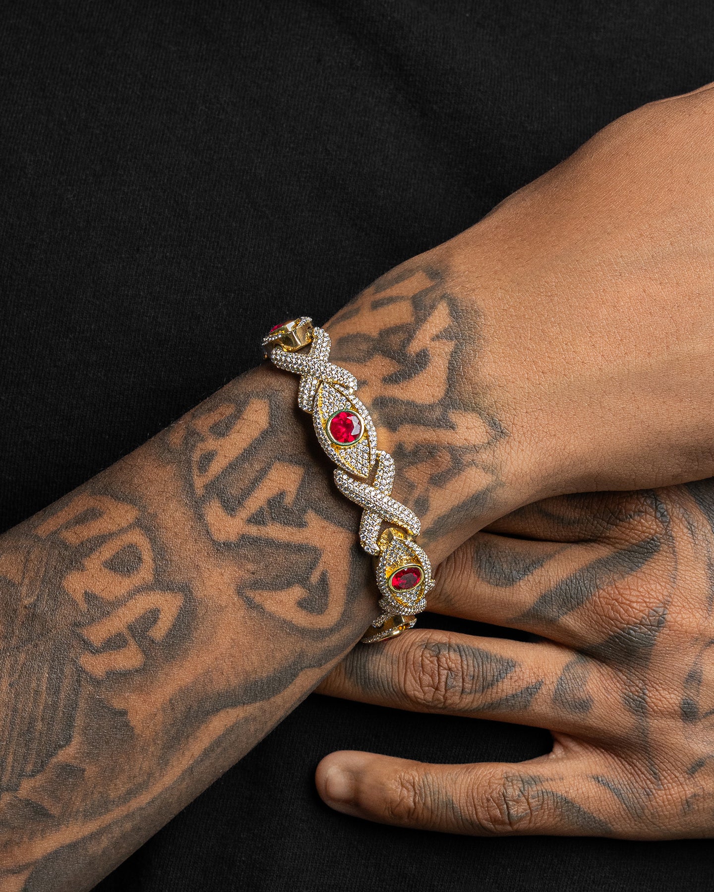 Red Ruby Eye & Infinity Diamond Bracelet | The Ice Champ Jewelry