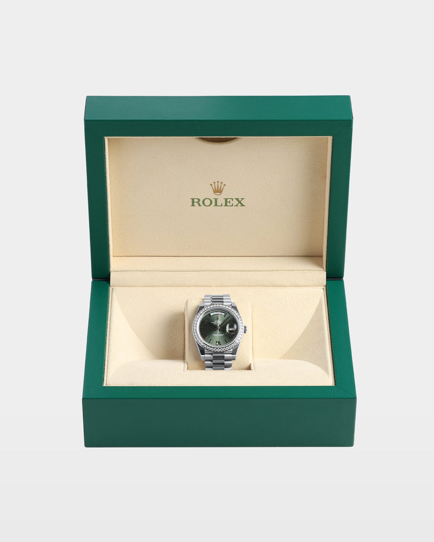 White Gold Rolex Day-Date 228349RBR | The Ice Champ Dallas