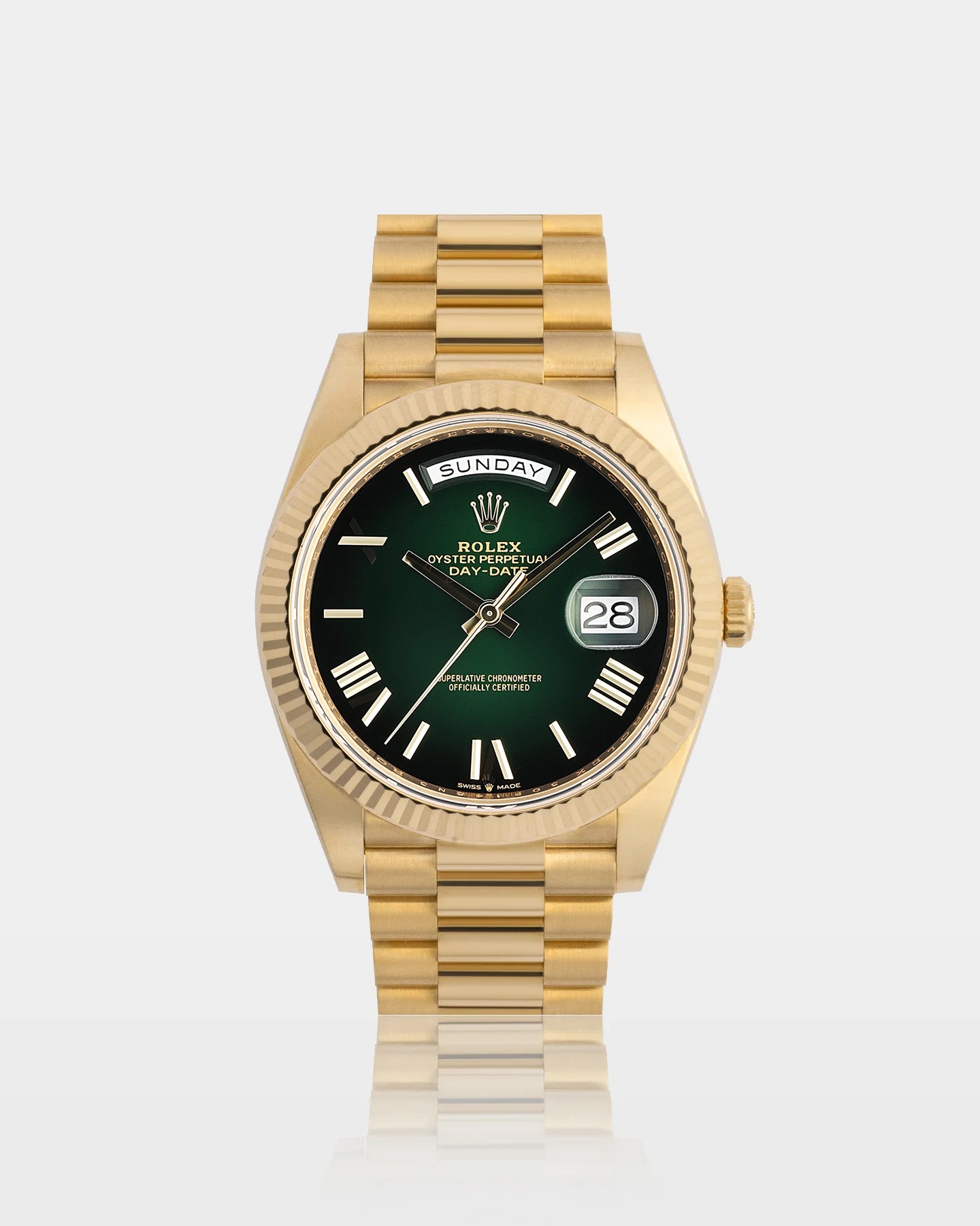 Gold Rolex Day-Date 40 Green Ombré 228238 | The Ice Champ TX