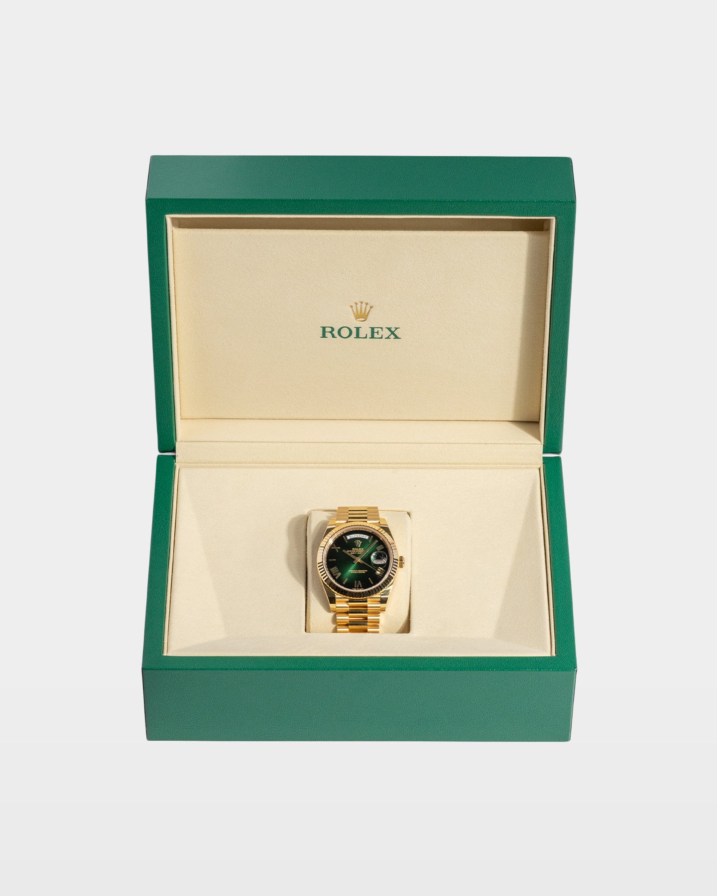 Gold Rolex Day-Date 40 Green Ombré 228238 | The Ice Champ TX