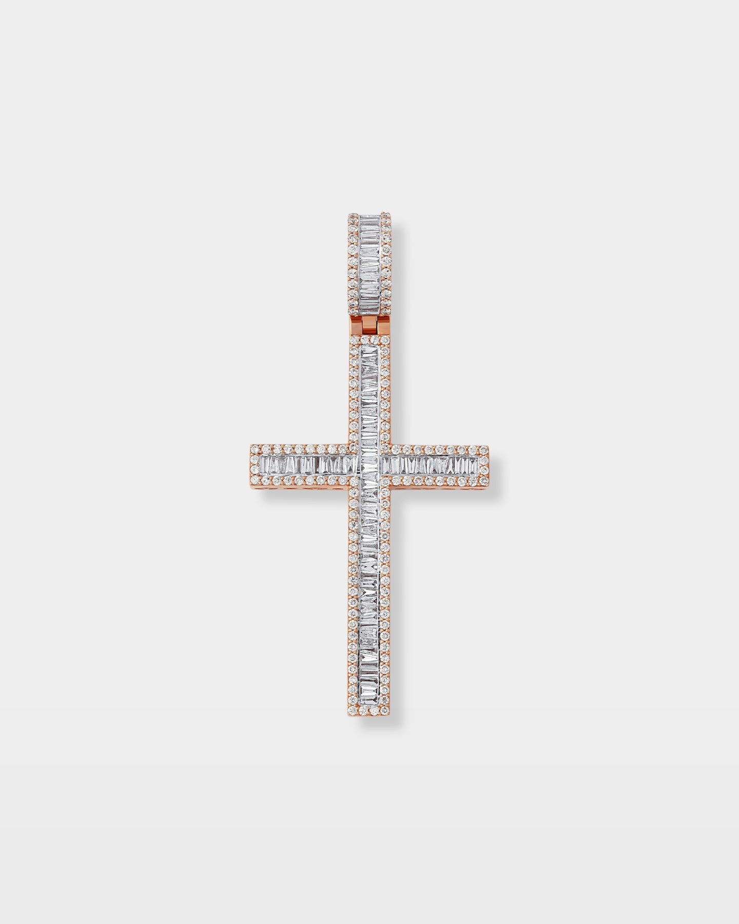 Rose Gold Baguette Cross Diamond Pendant | The Ice Champ Icy Jewelry