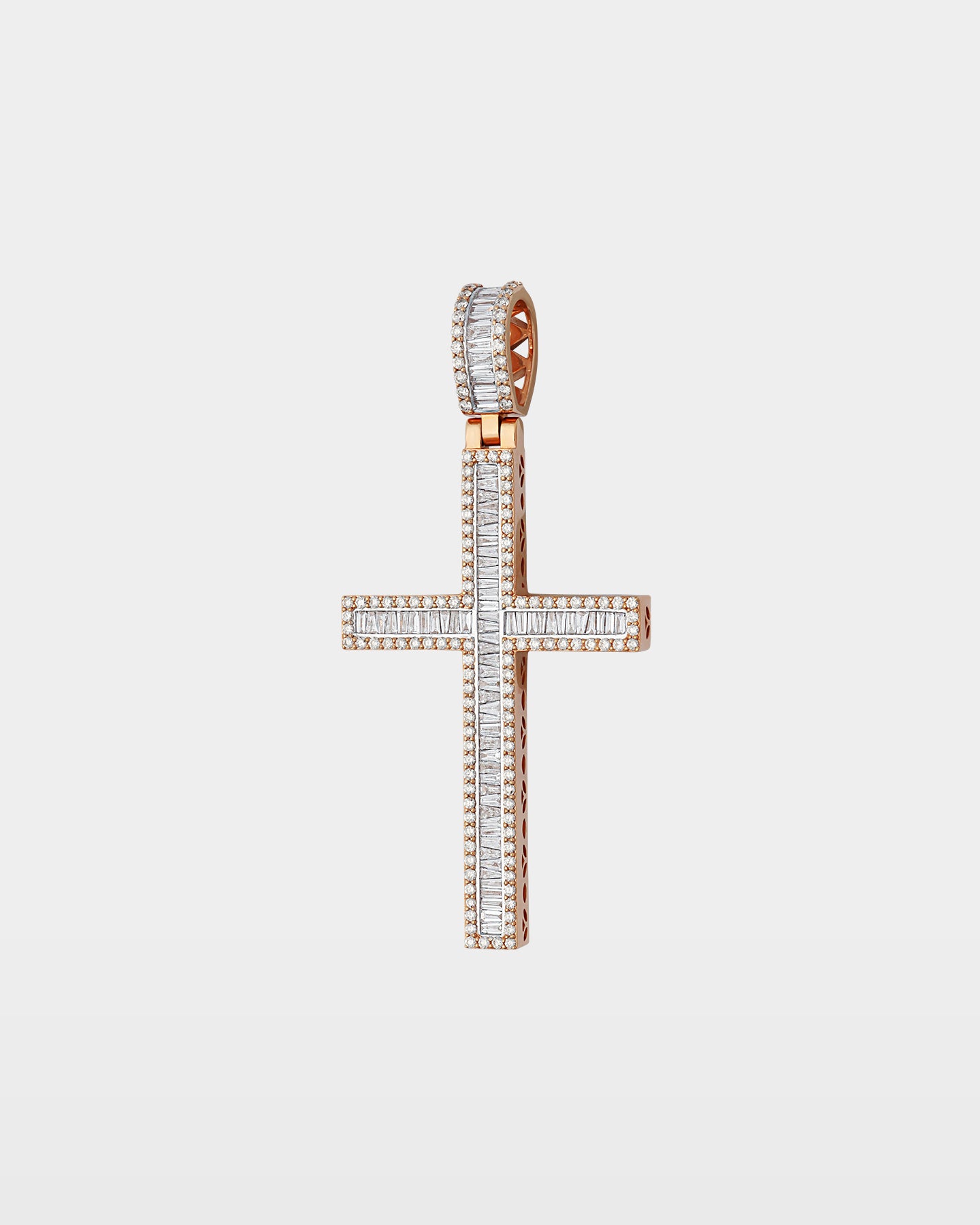 Rose Gold Baguette Cross Diamond Pendant | The Ice Champ Icy Jewelry