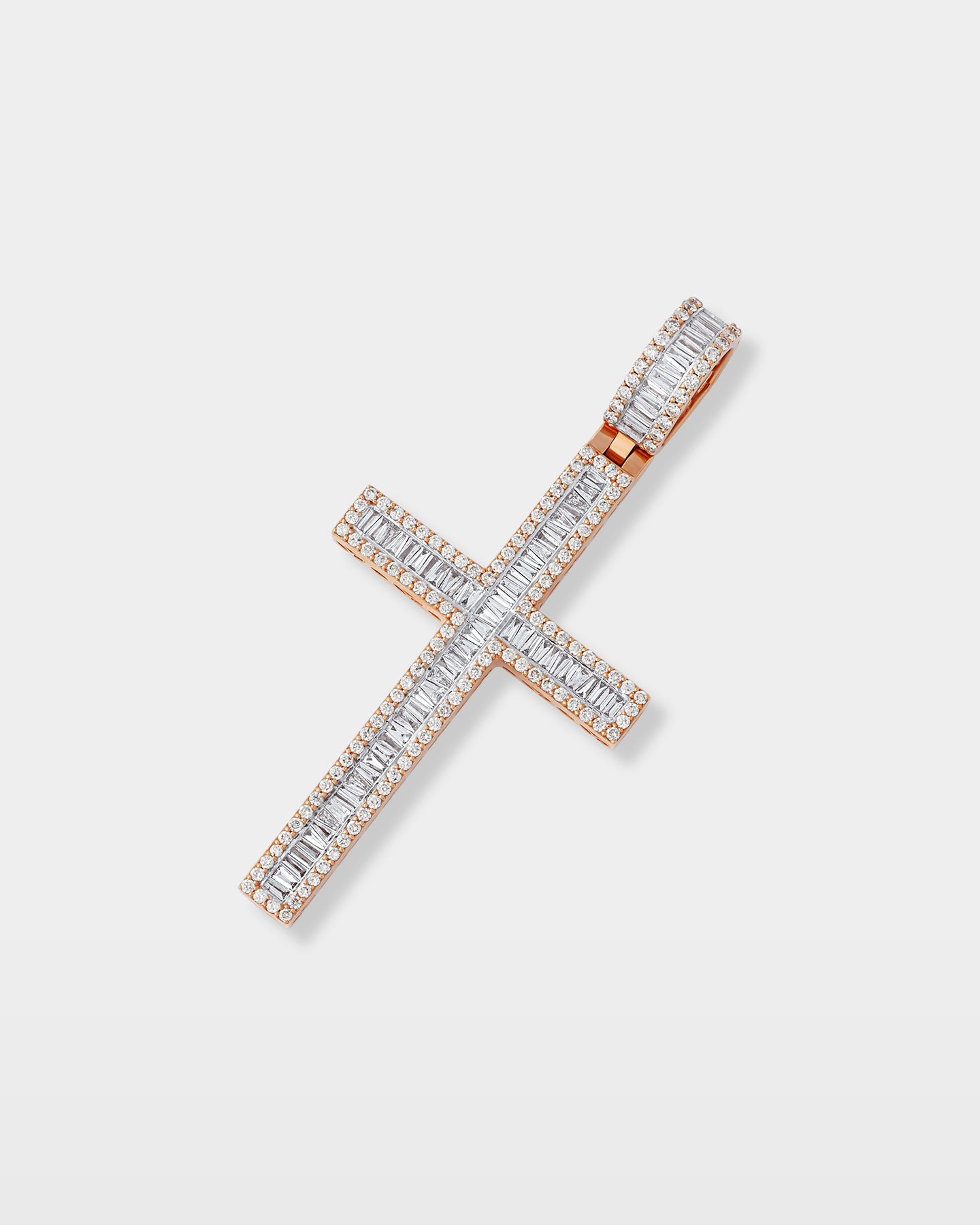 Rose Gold Baguette Cross Diamond Pendant | The Ice Champ Icy Jewelry