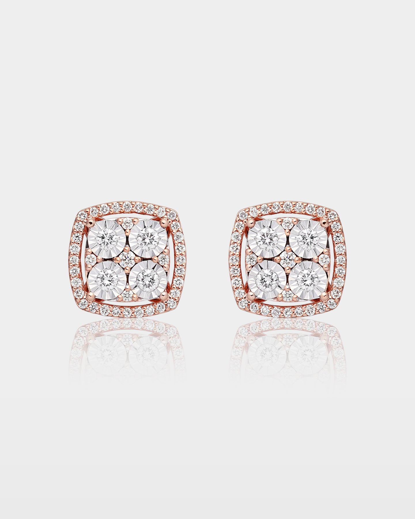 Rose Gold Cushion-Shaped Round Diamond Studs | The Ice Champ Dallas