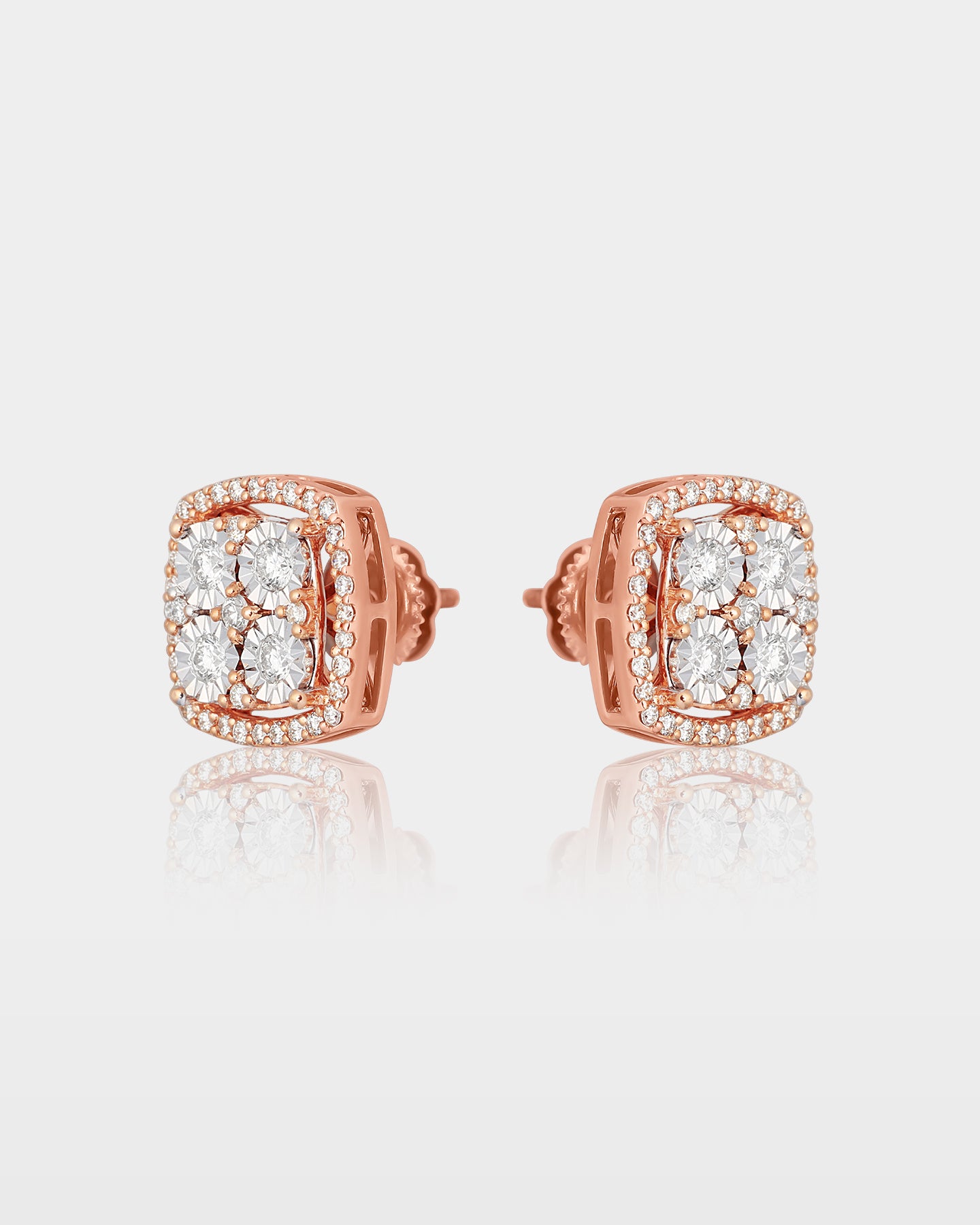 Rose Gold Cushion-Shaped Round Diamond Studs | The Ice Champ Dallas