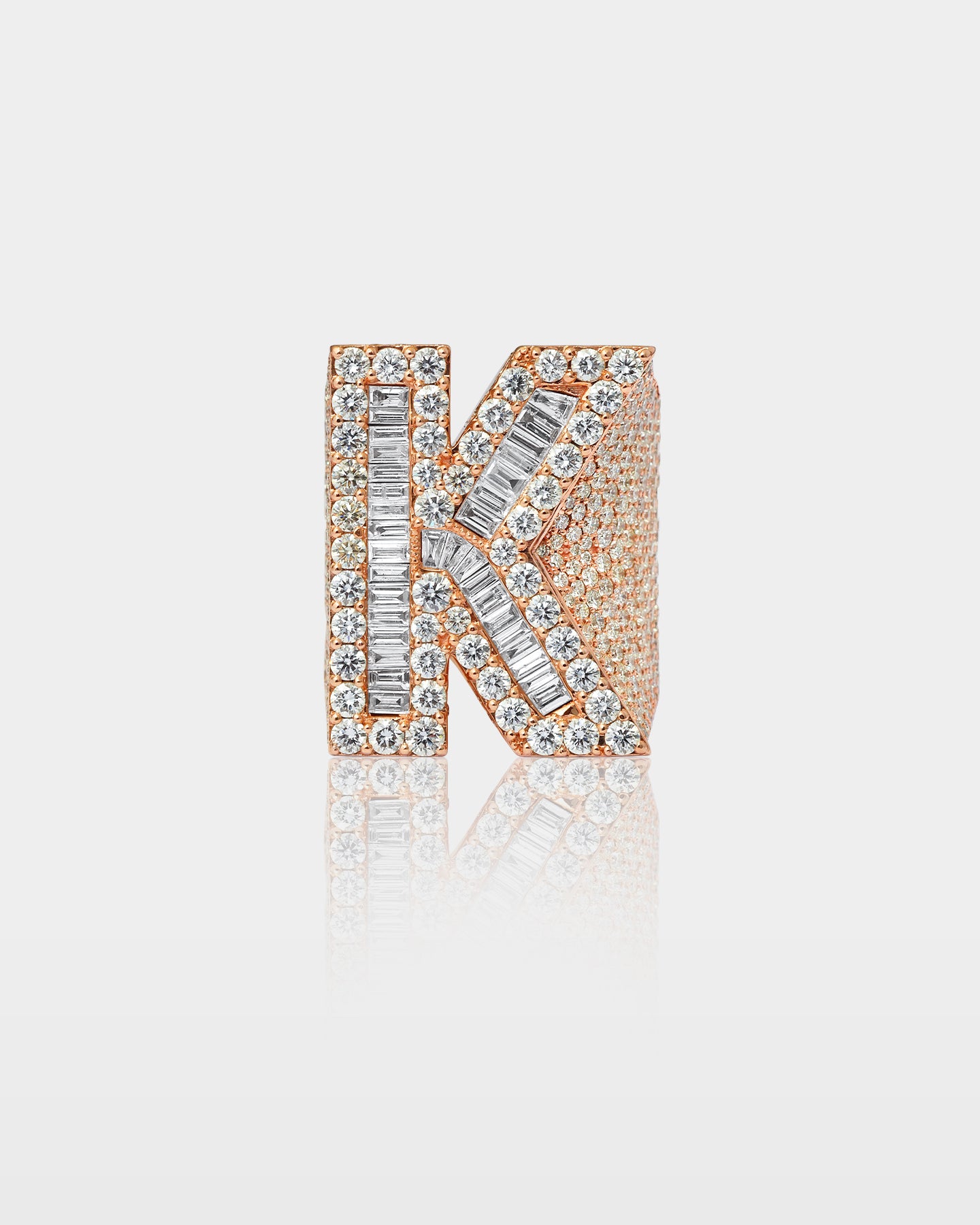 Rose Gold Diamond K Letter Chunky Signet Ring | The Ice Champ Grapevine, TX