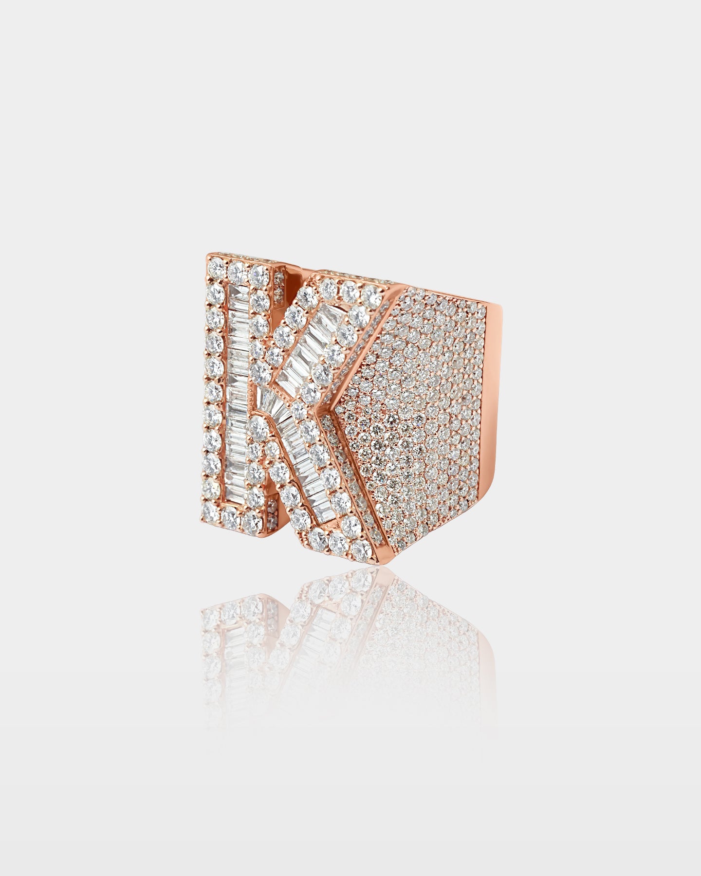 Rose Gold Diamond K Letter Chunky Signet Ring | The Ice Champ Grapevine, TX