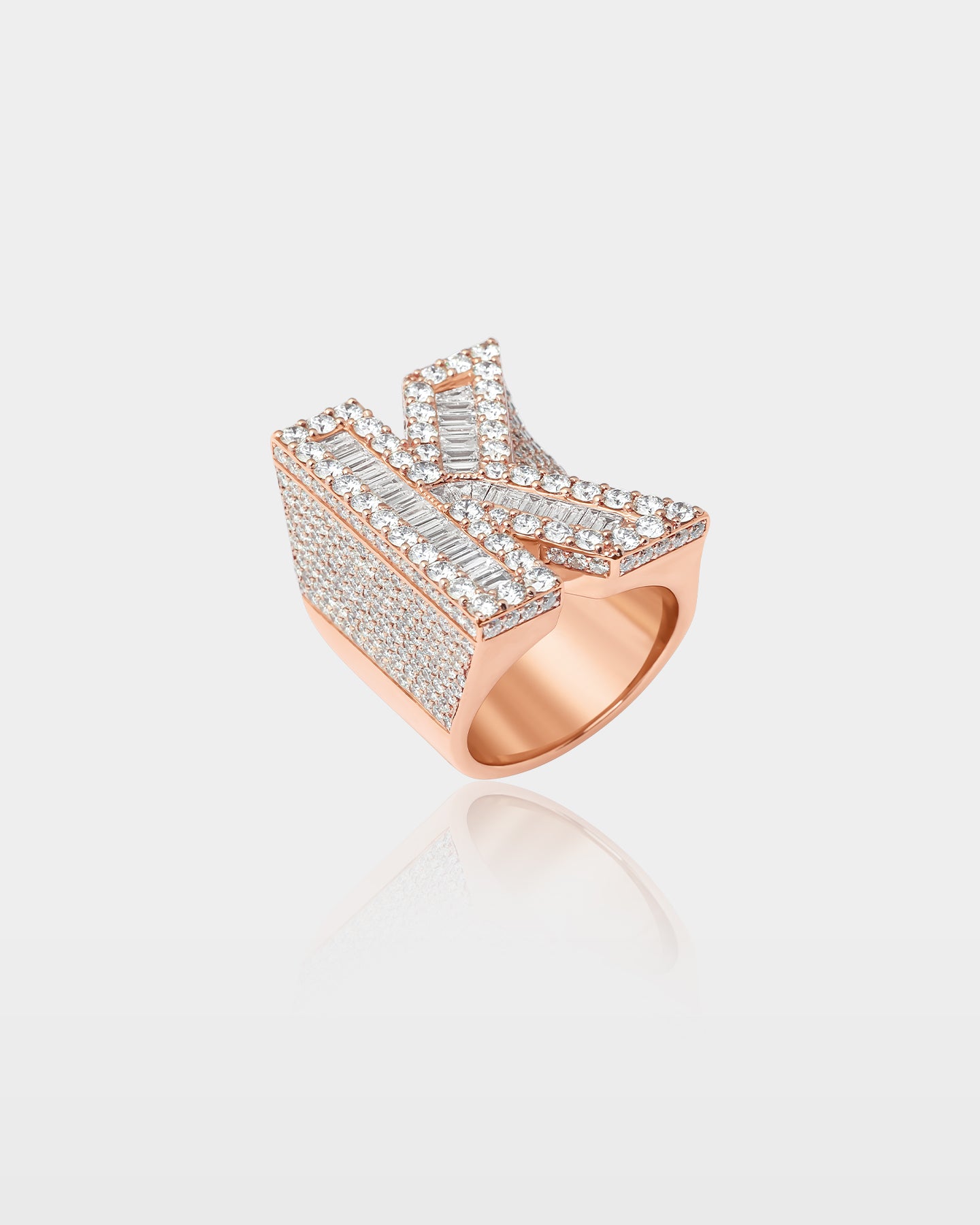 Rose Gold Diamond K Letter Chunky Signet Ring | The Ice Champ Grapevine, TX