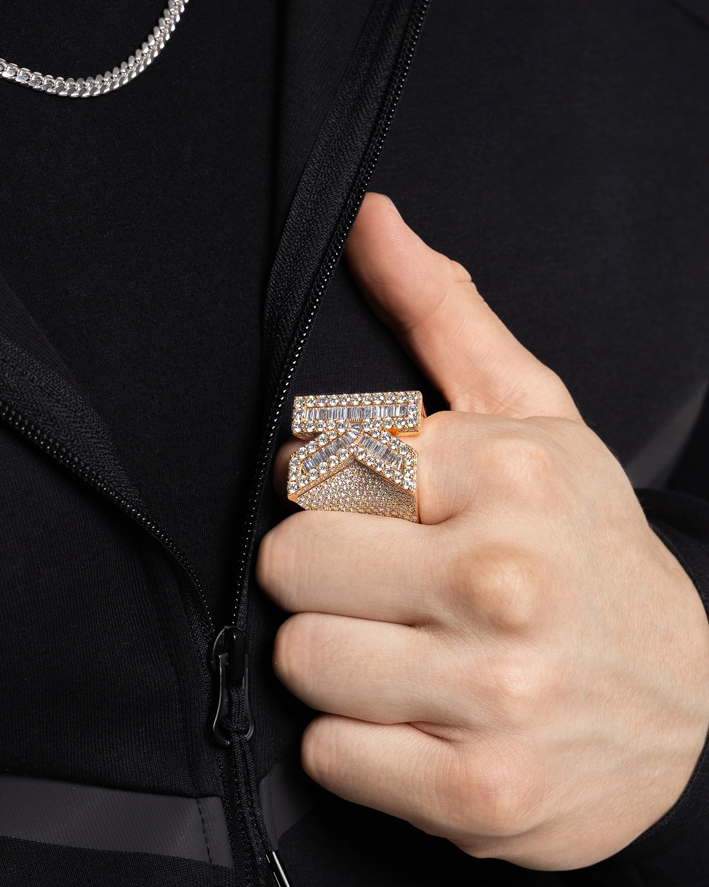 Rose Gold Diamond K Letter Chunky Signet Ring | The Ice Champ Grapevine, TX
