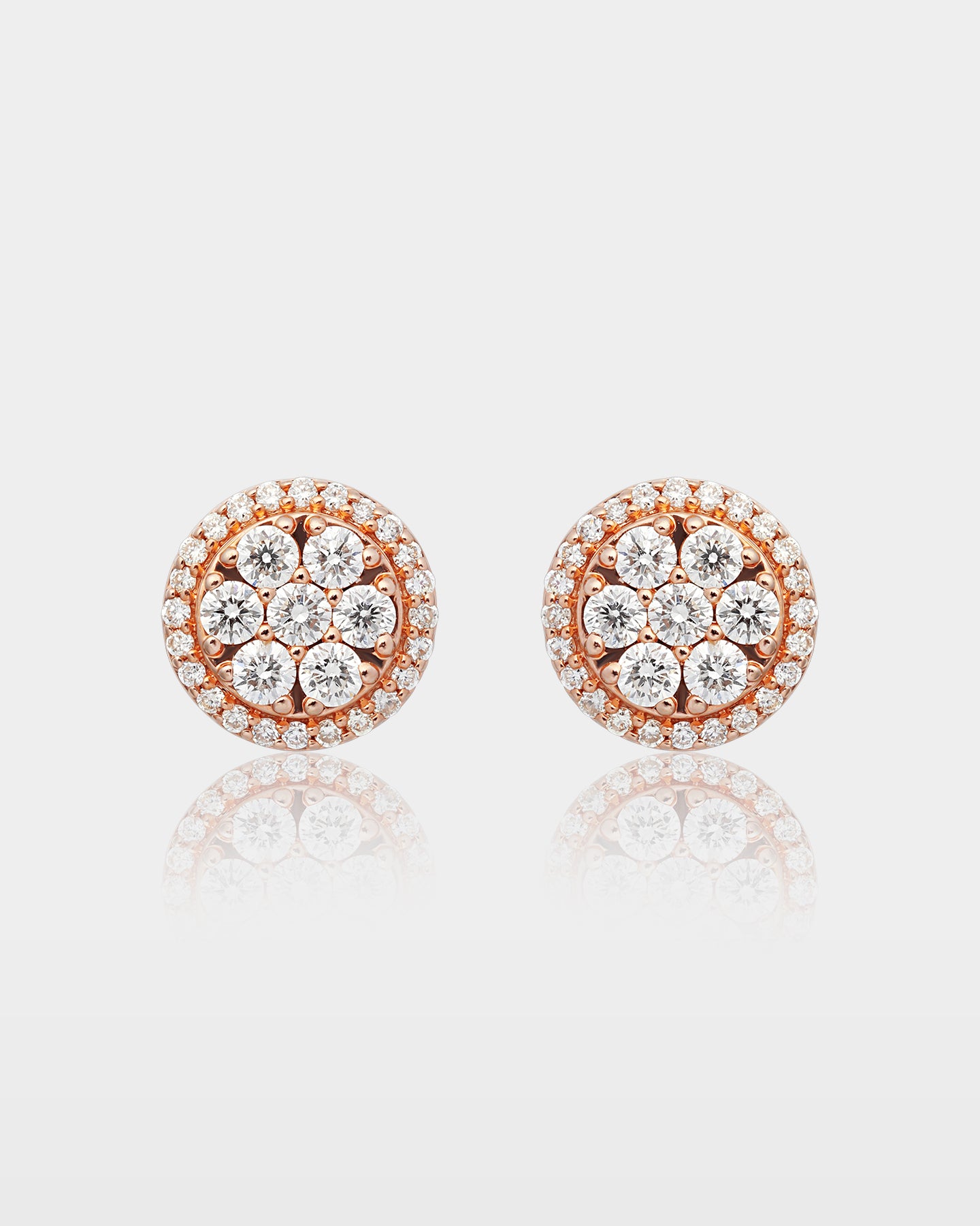 Rose Gold Flower Halo Pavé Diamond Stud Earrings | The Ice Champ Dallas, Texas