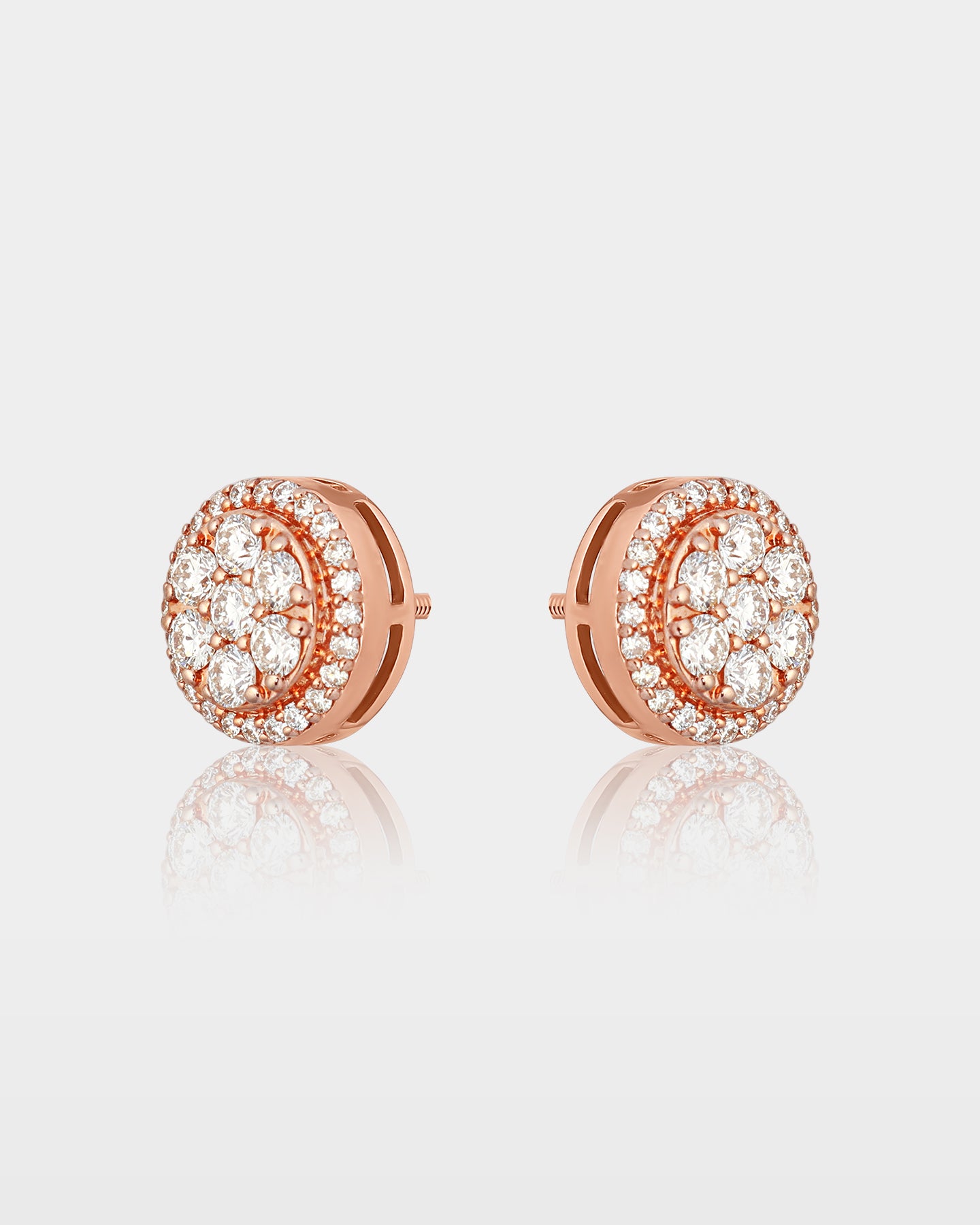 Rose Gold Flower Halo Pavé Diamond Stud Earrings | The Ice Champ Dallas, Texas