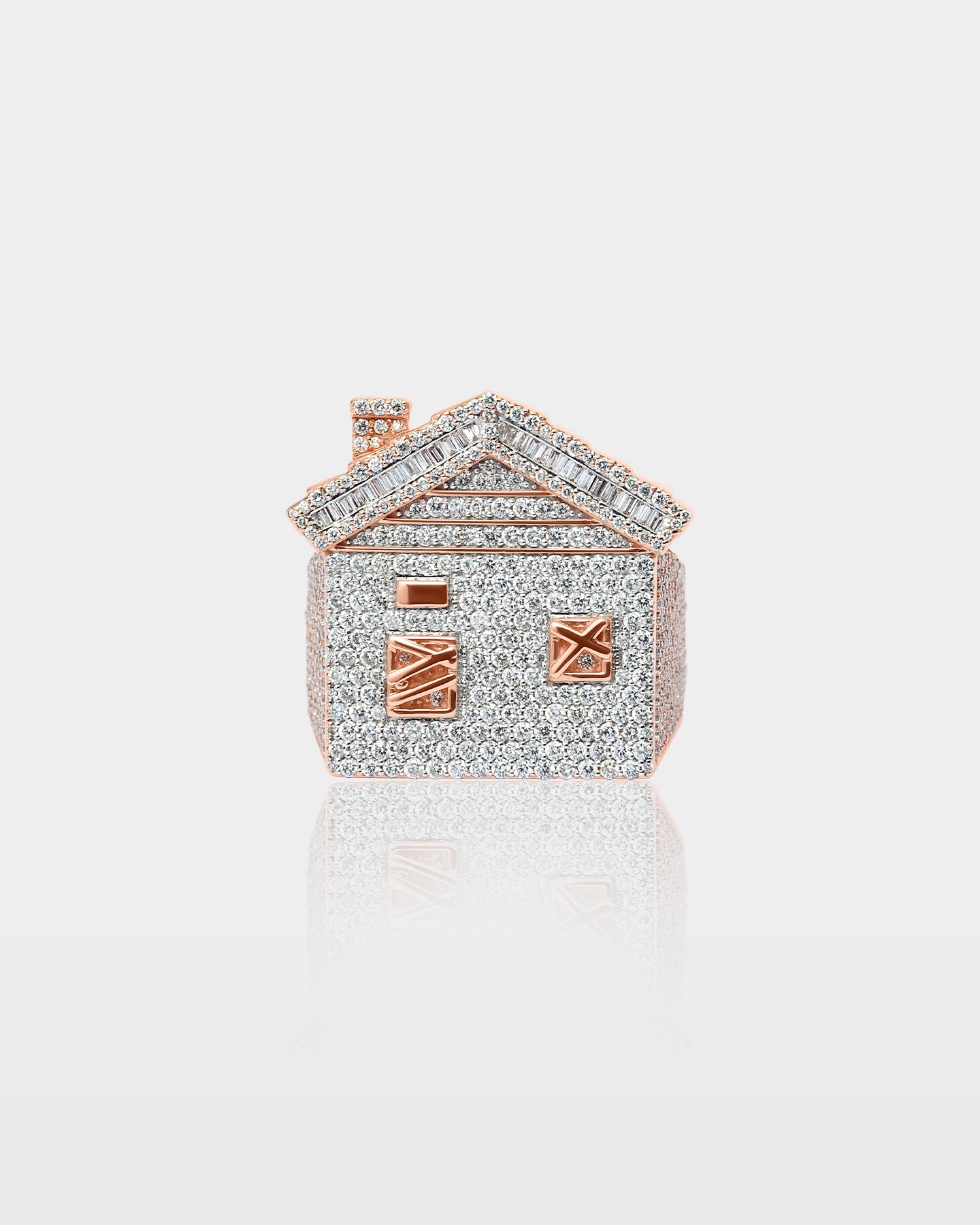 Rose Gold House-Motif Pave Diamond Ring | The Ice Champ Dallas, Texas