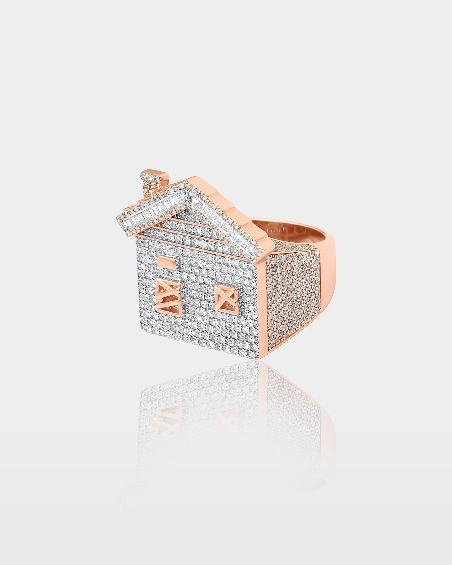 Rose Gold House-Motif Pave Diamond Ring | The Ice Champ Dallas, Texas
