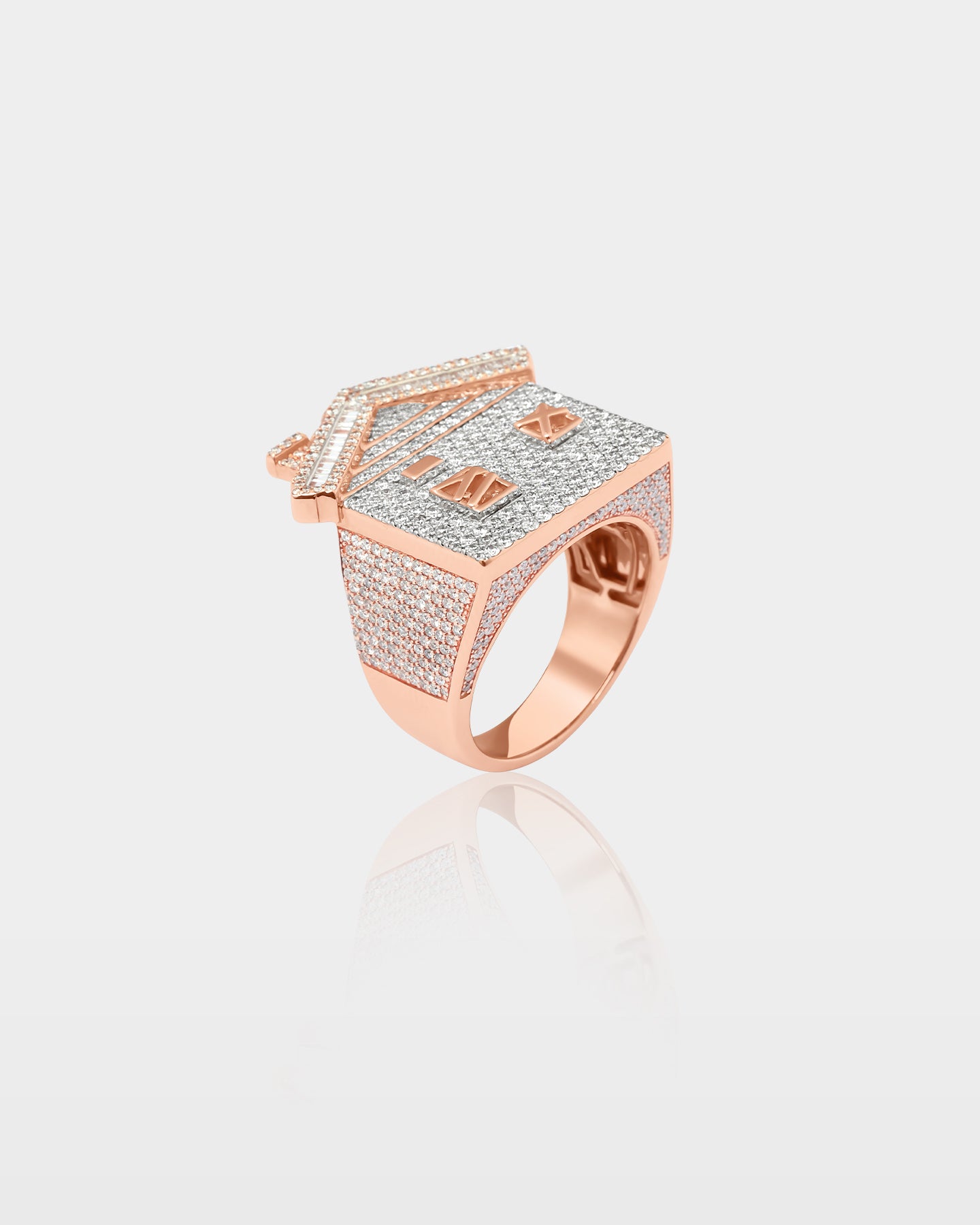 Rose Gold House-Motif Pave Diamond Ring | The Ice Champ Dallas, Texas