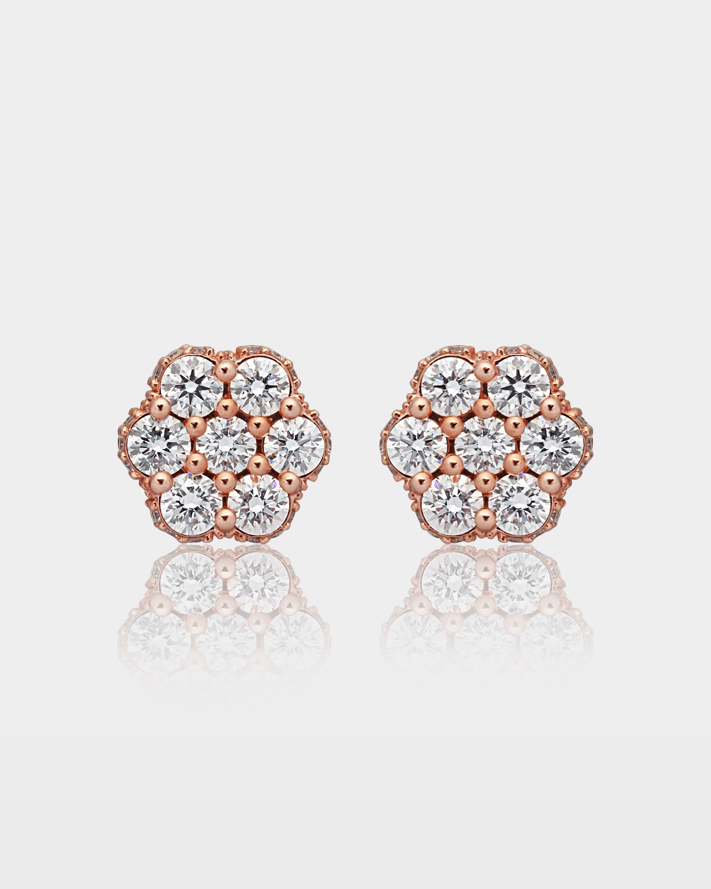 Rose Gold Iced Flower Diamond Studs | The Ice Champ Dallas, Texas