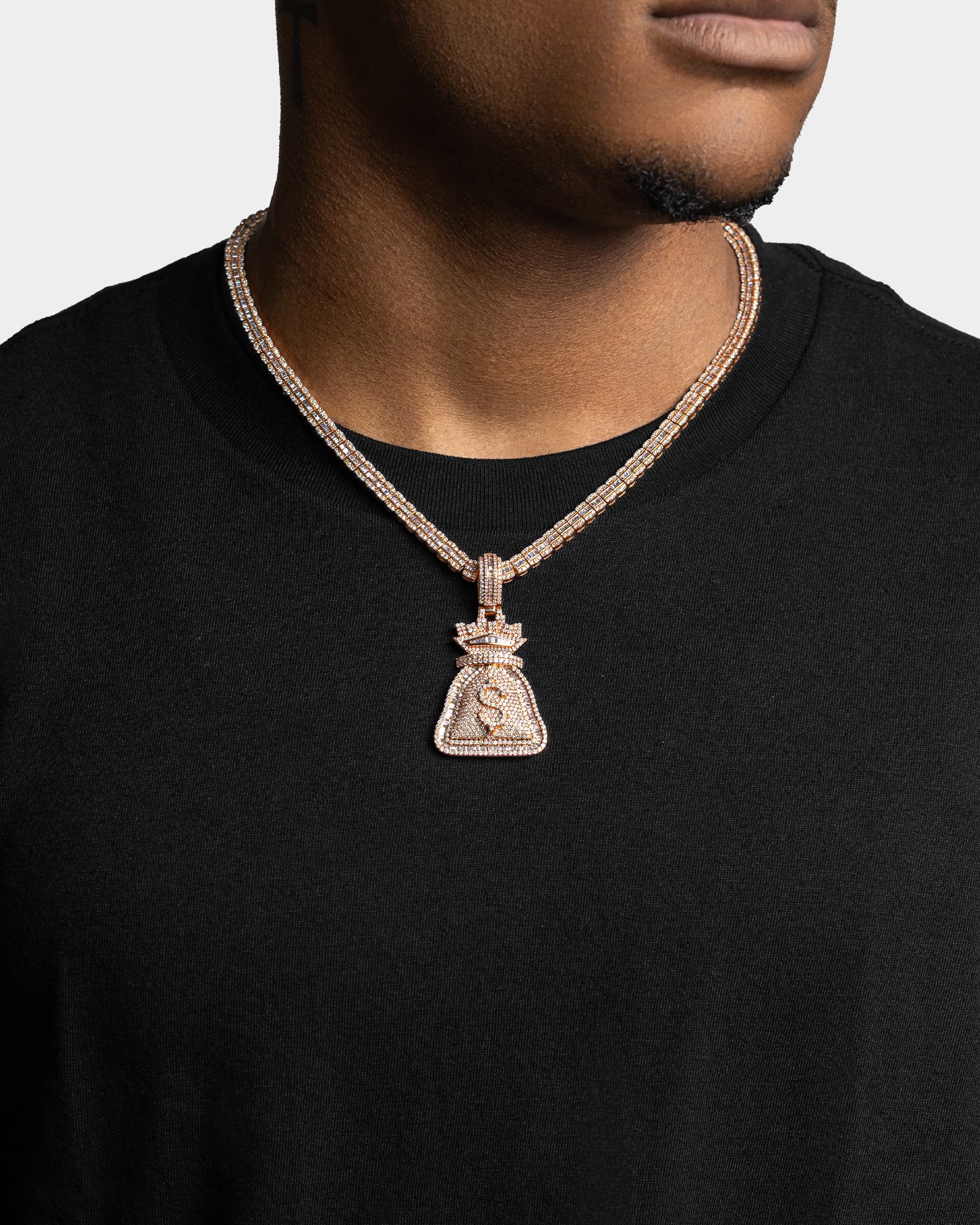 Rose Gold Money Bag Diamond Pendant | The Ice Champ Dallas