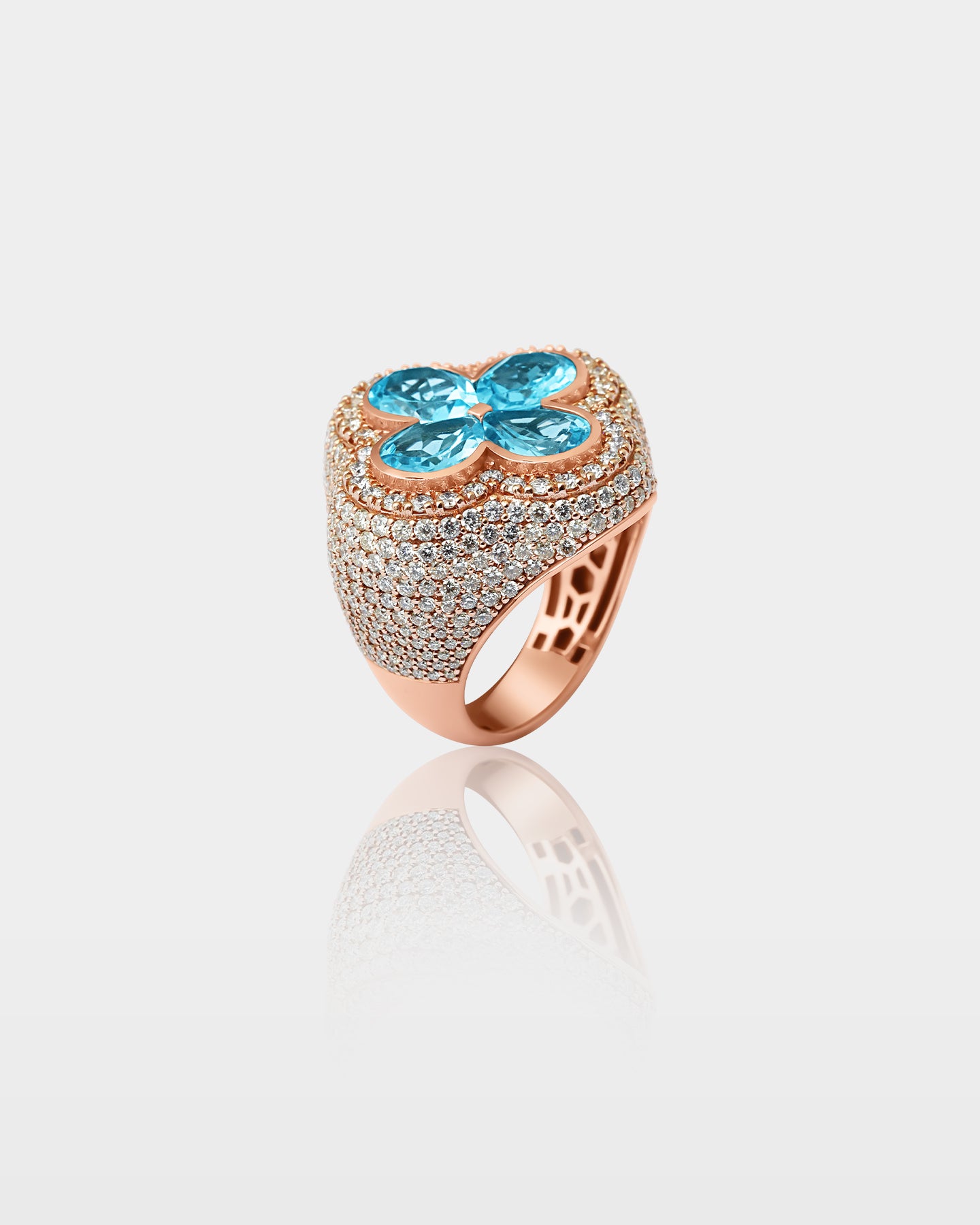 Gold Pear-Cut Aquamarine & Diamond Floral Motif Ring | The Ice Champ Grapevine, Texas