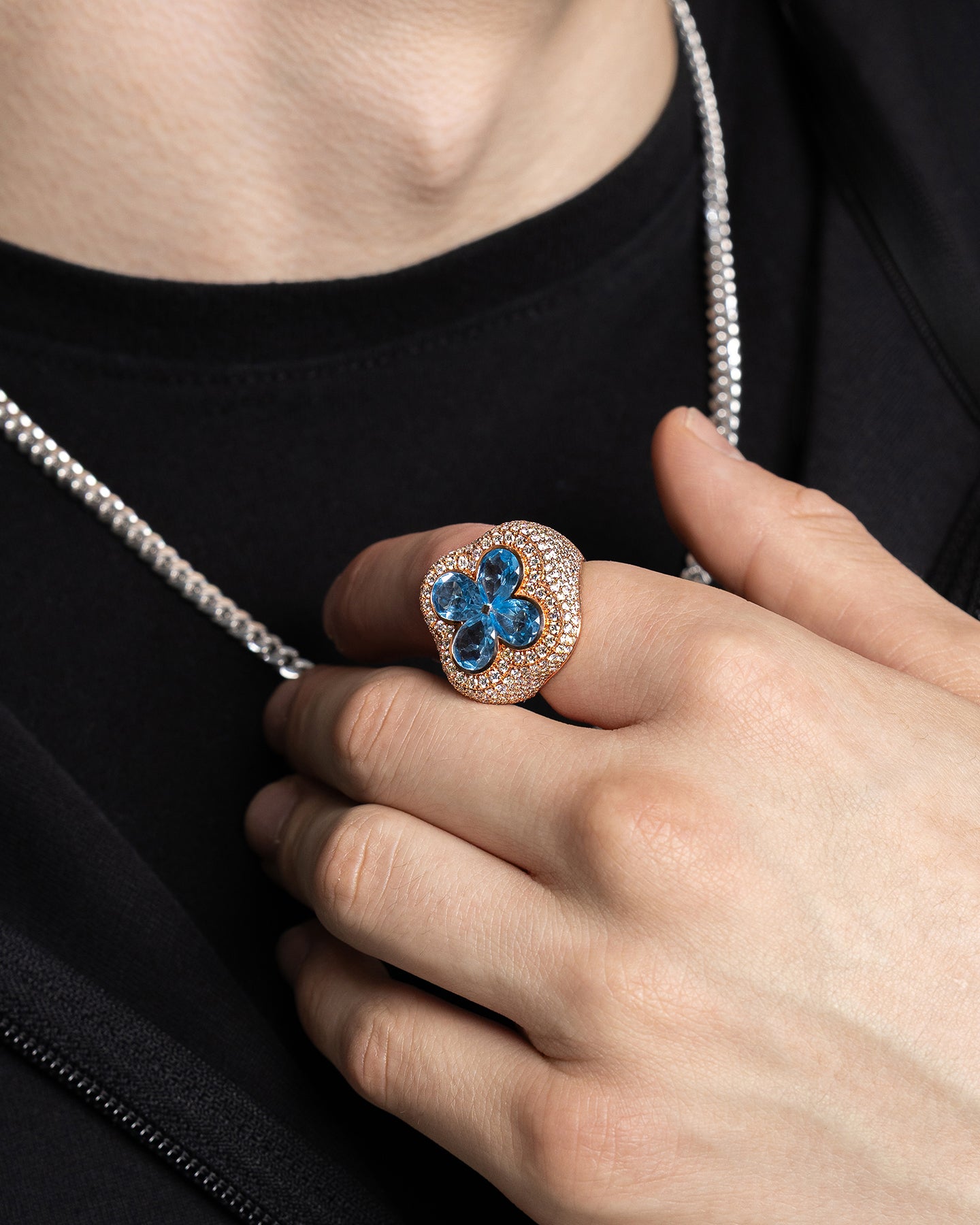 Gold Pear-Cut Aquamarine & Diamond Floral Motif Ring | The Ice Champ Grapevine, Texas