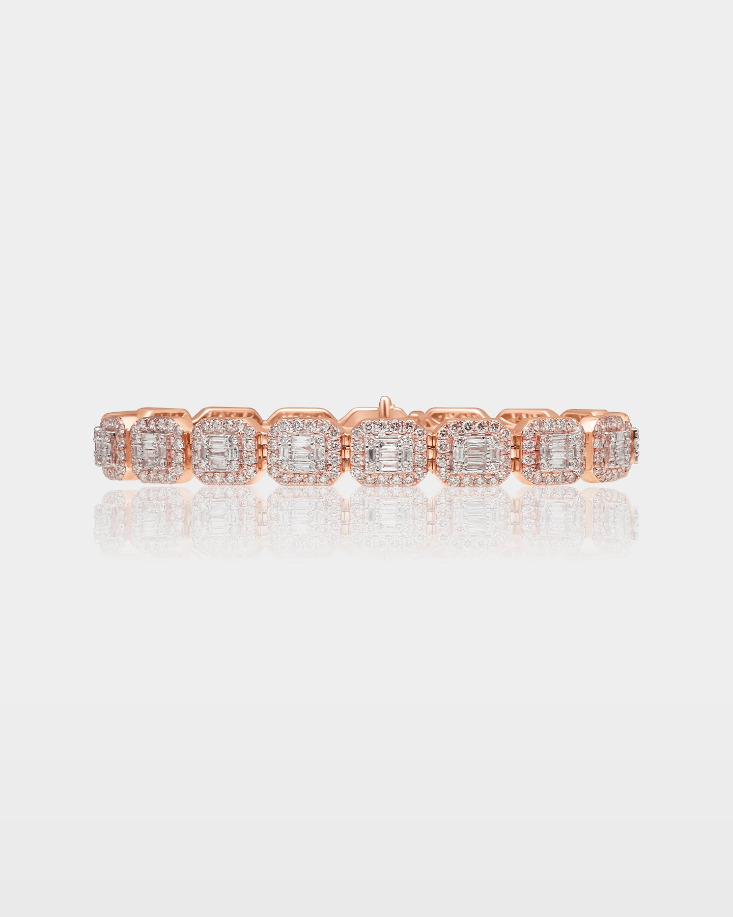 Rose Gold Round & Baguette Diamond Link Bracelet | The Ice Champ DFW, Texas