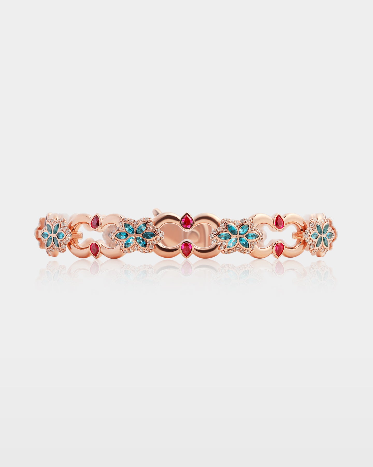 Rose Gold Ruby Aquamarine Diamond Bracelet | The Ice Champ DFW