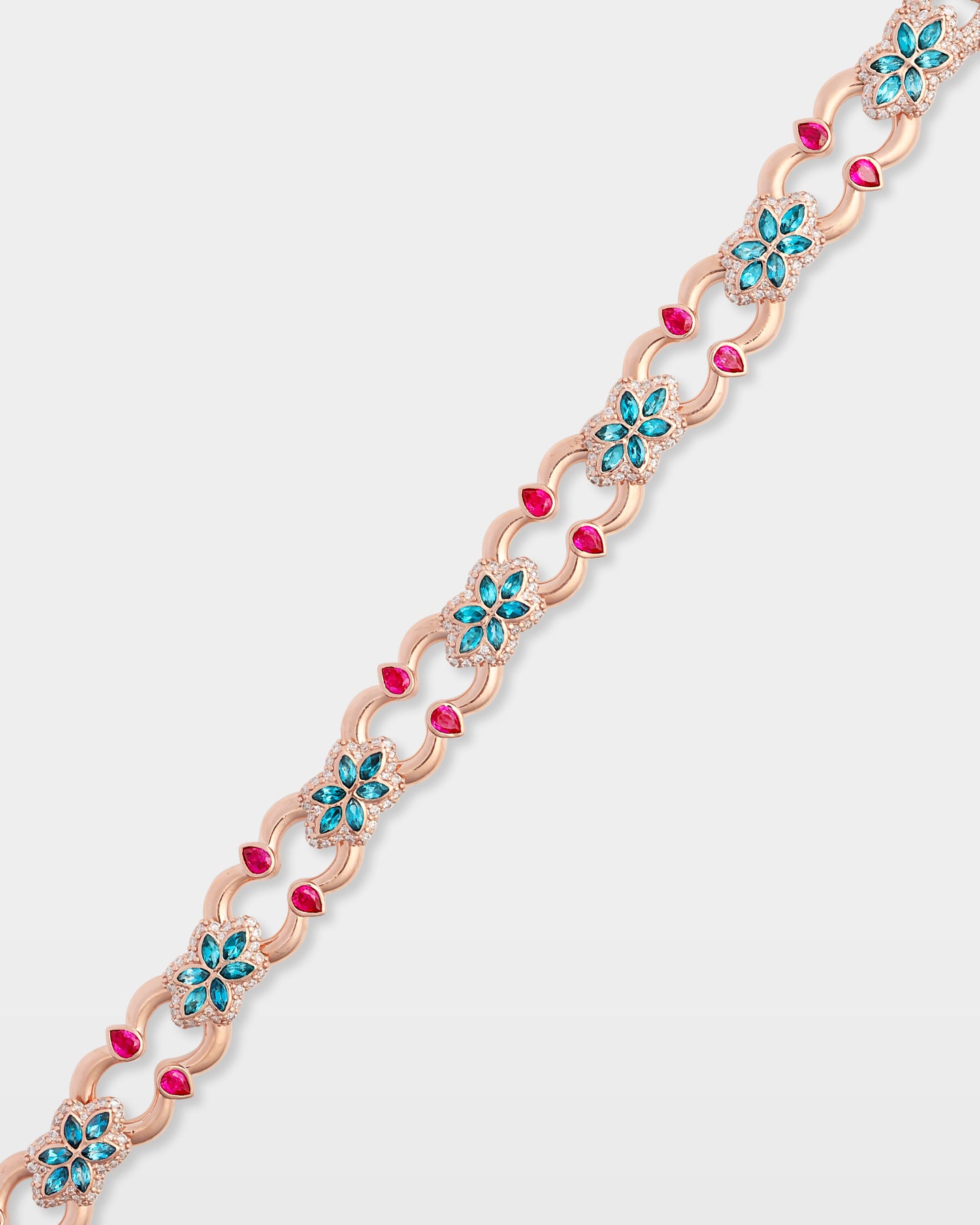 Rose Gold Ruby Aquamarine Diamond Bracelet | The Ice Champ DFW