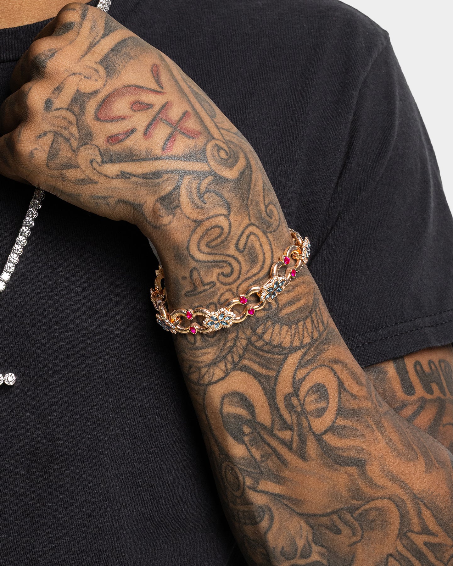 Rose Gold Ruby Aquamarine Diamond Bracelet | The Ice Champ DFW