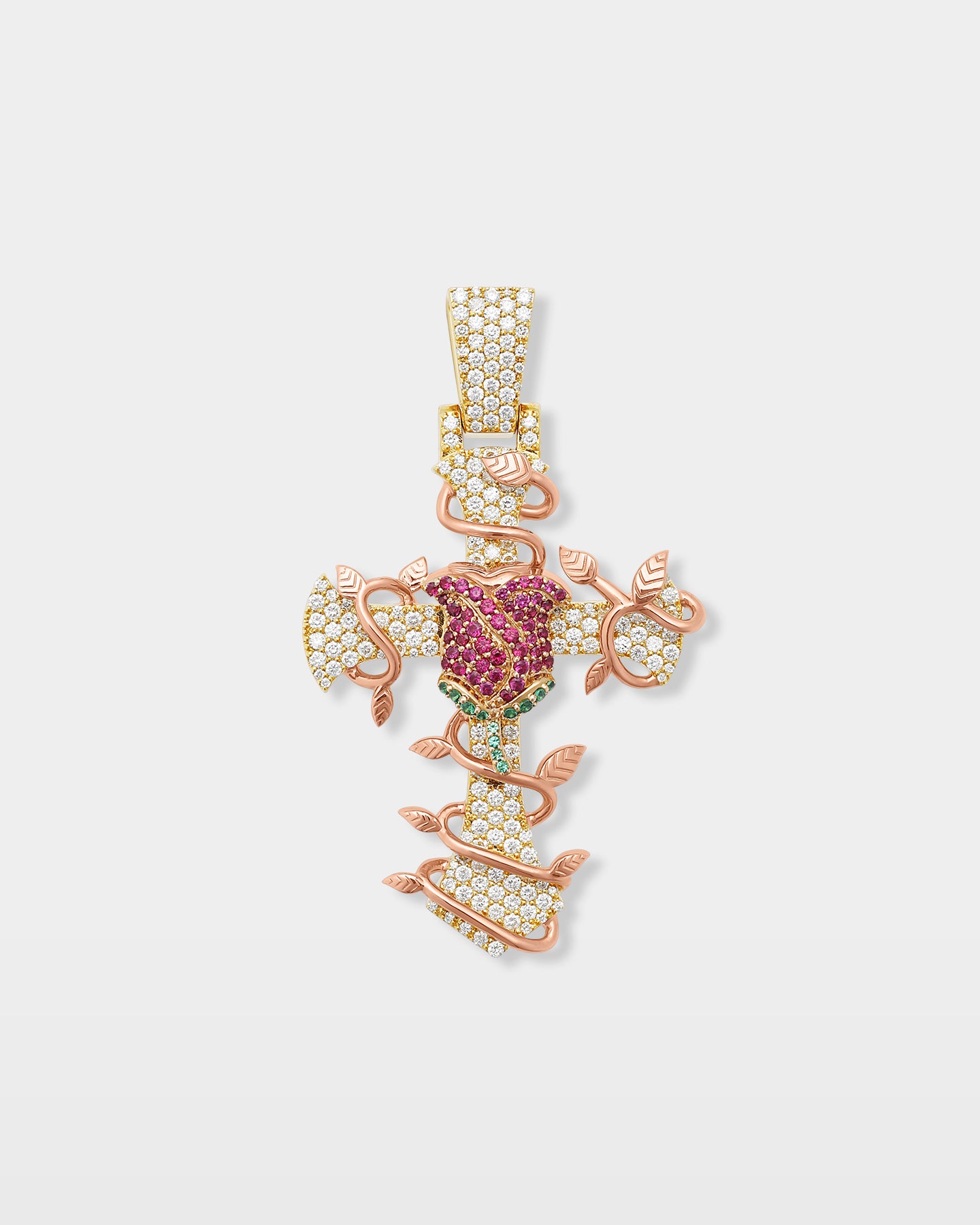 Rose Wrapped Diamond Cross Pendant | The Ice Champ Custom Jewelry DFW