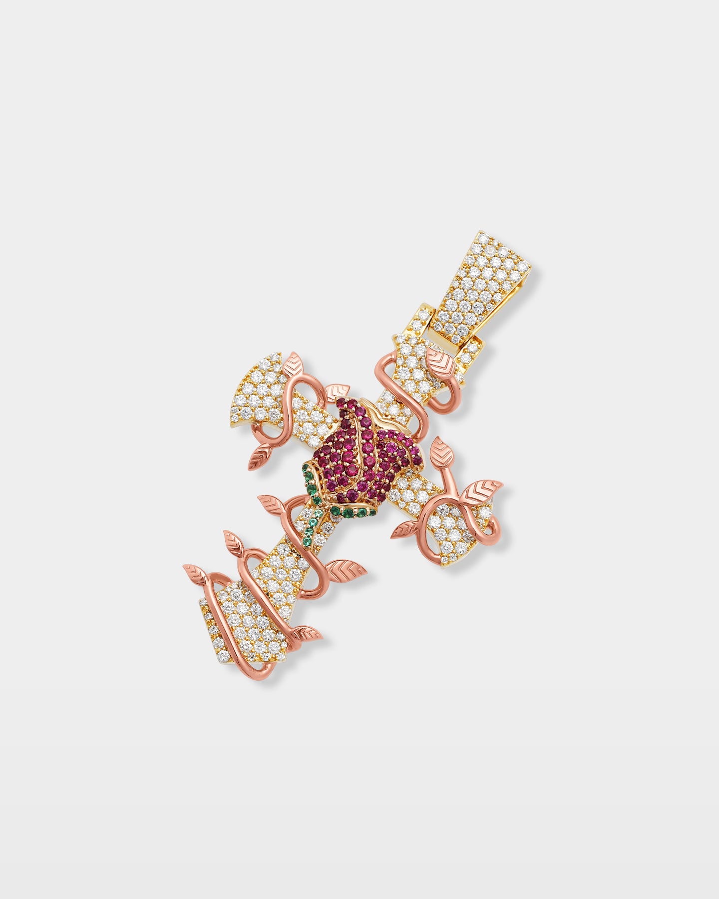 Rose Wrapped Diamond Cross Pendant | The Ice Champ Custom Jewelry DFW