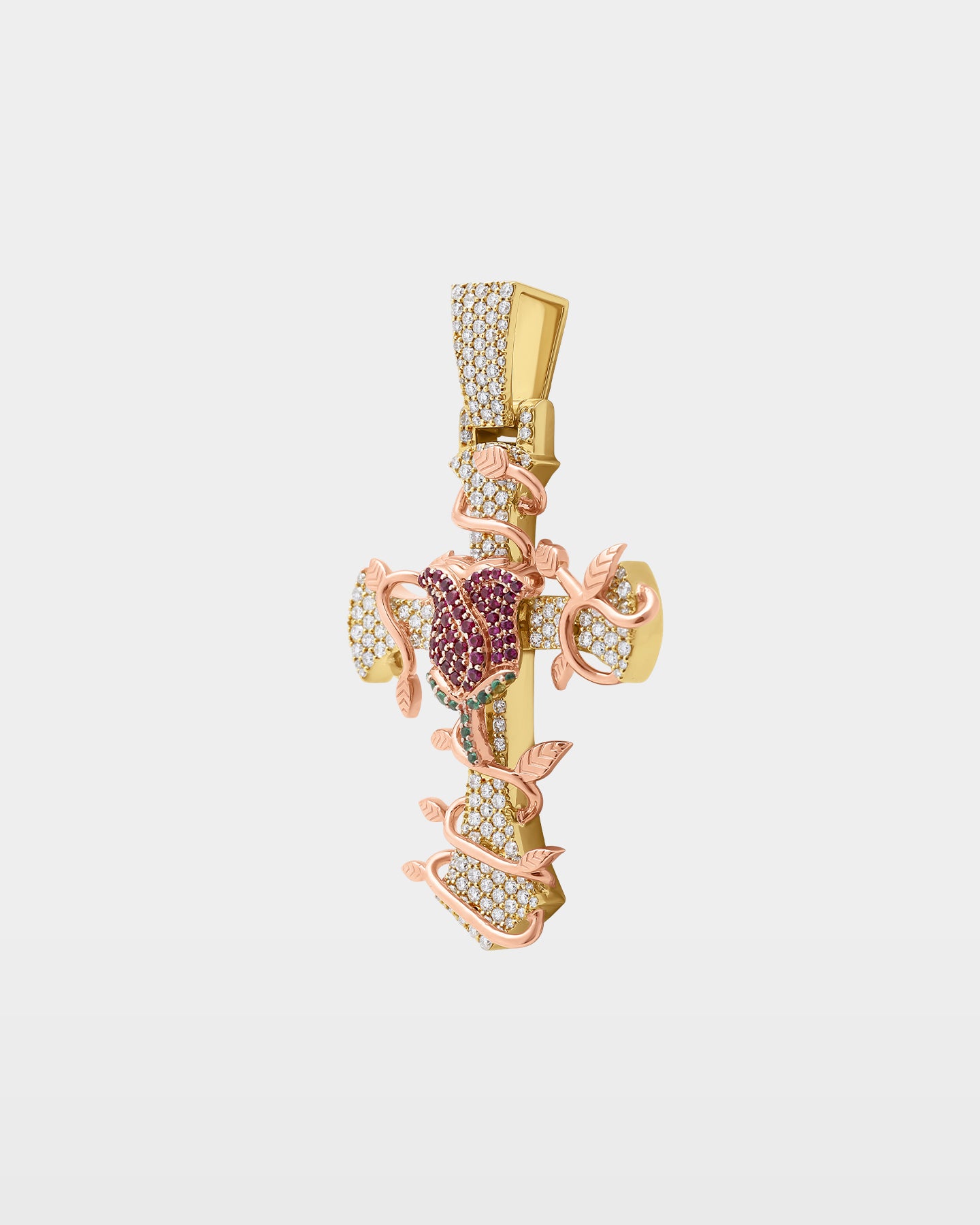 Rose Wrapped Diamond Cross Pendant | The Ice Champ Custom Jewelry DFW