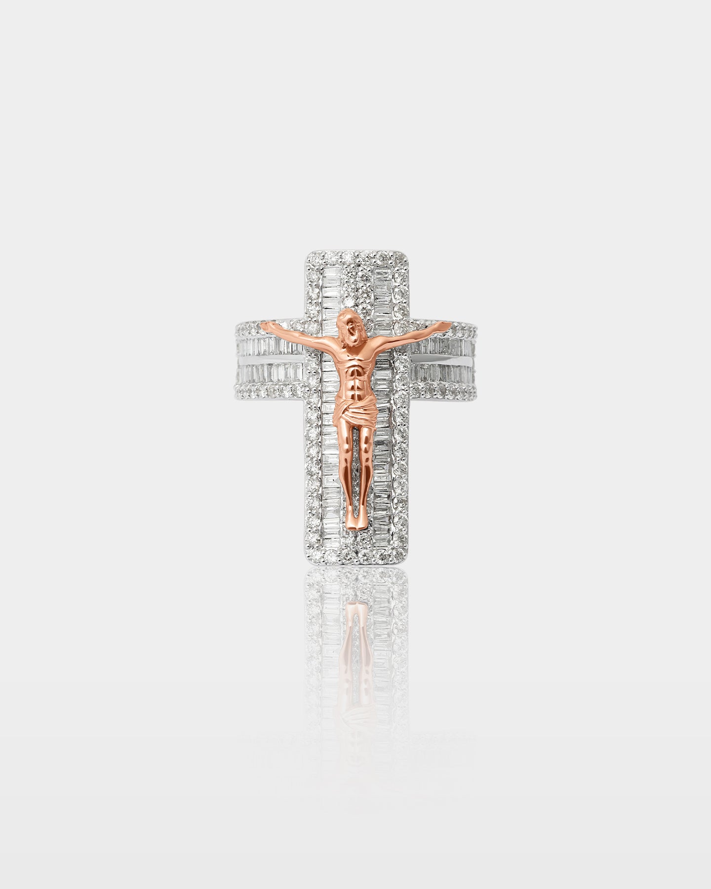 Two-Tone Crucifix Pavé Diamond Ring | The Ice Champ Dallas Texas