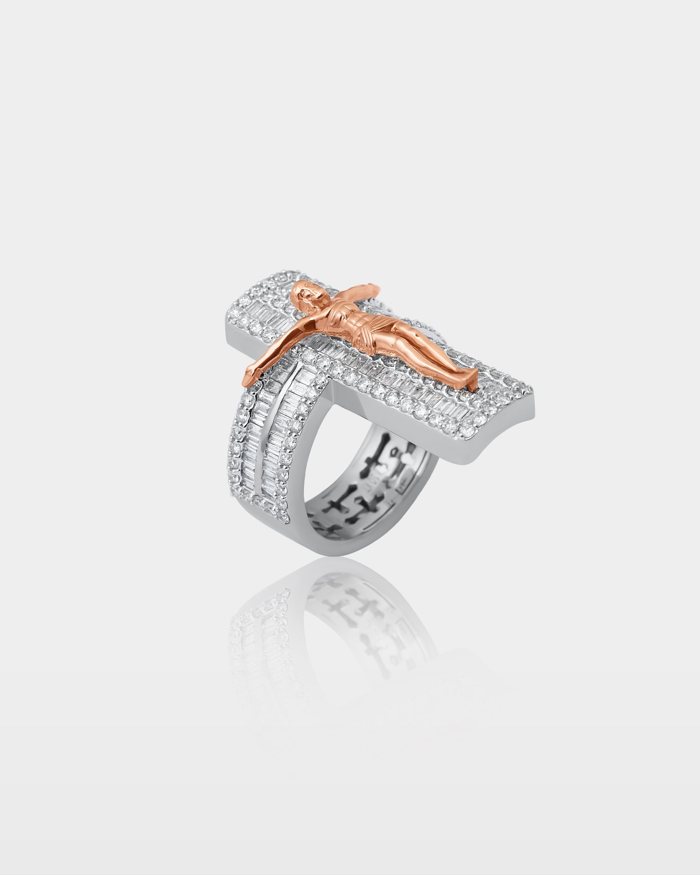 Two-Tone Crucifix Pavé Diamond Ring | The Ice Champ Dallas Texas