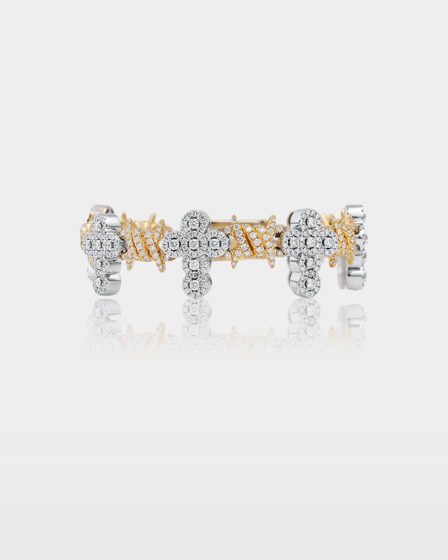 14K Gold Barbed Wire & Diamond Cross Link Bracelet | The Ice Champ TX