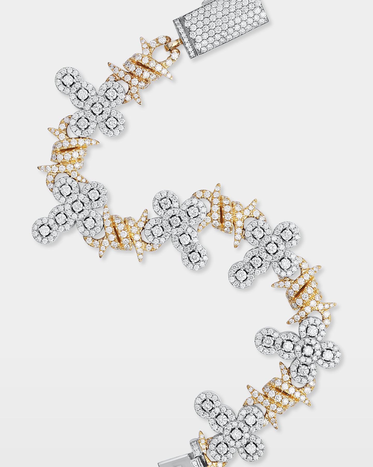 14K Gold Barbed Wire & Diamond Cross Link Bracelet | The Ice Champ TX