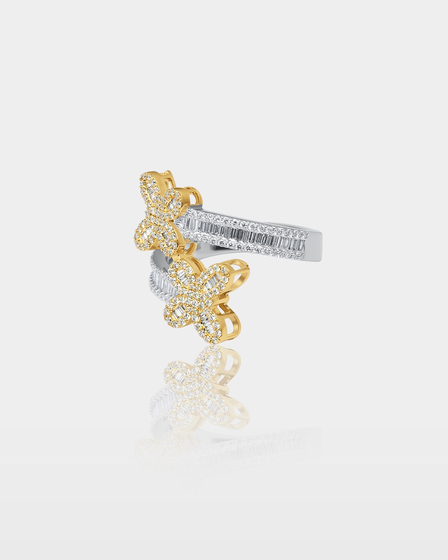 Yellow & White Gold Double-Butterfly Diamond Wrap Ring | The Ice Champ DFW, Texas